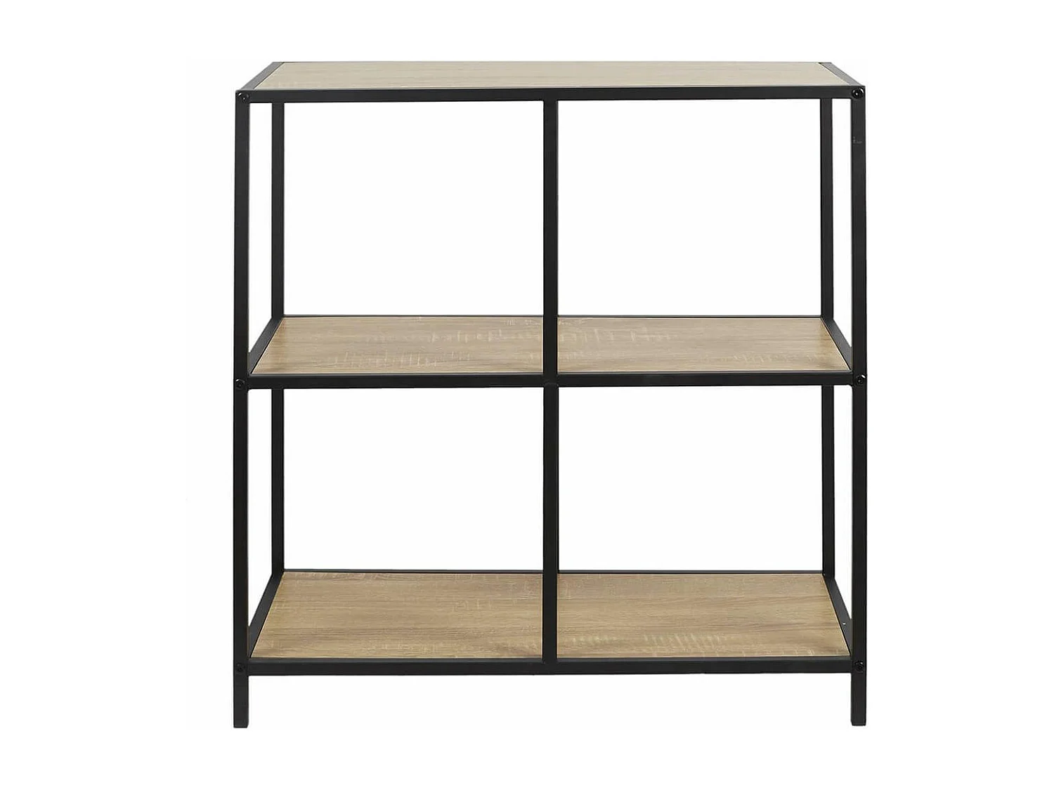 ELIAS - Etagère 4 cases en métal noir et plateaux MDF aspect bois