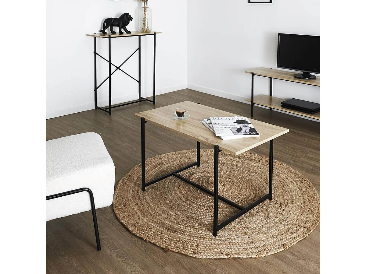 ELIAS - Tables basse plateau MDF aspect bois piètement métal