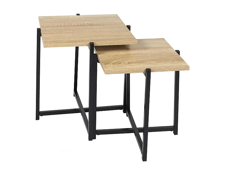 ELIAS - lot de 2 tables basses gigogne plateau MDF aspect bois piètement métal