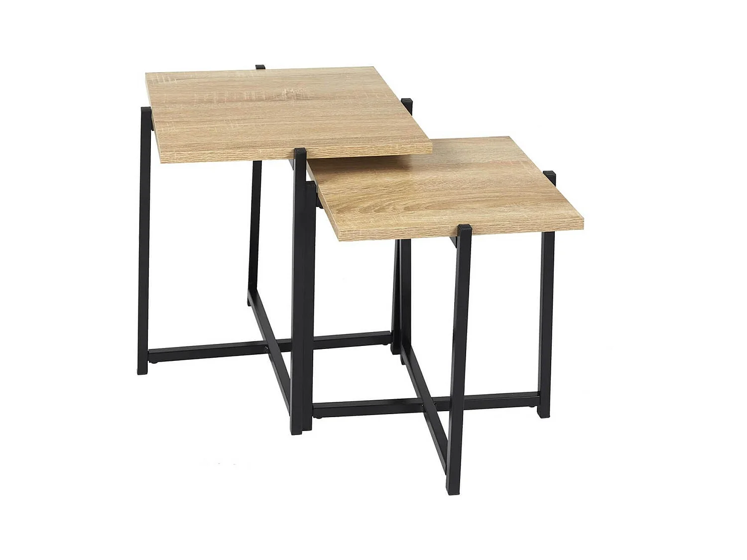 ELIAS - lot de 2 tables basses gigogne plateau MDF aspect bois piètement métal