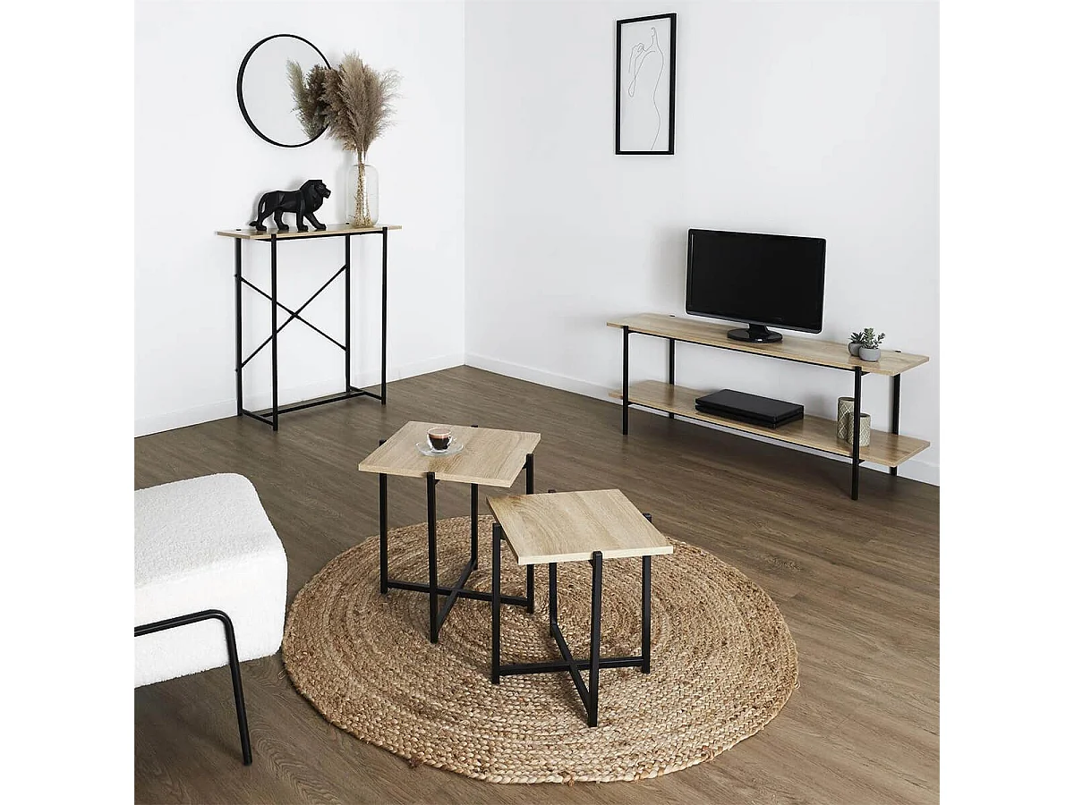 ELIAS - lot de 2 tables basses gigogne plateau MDF aspect bois piètement métal