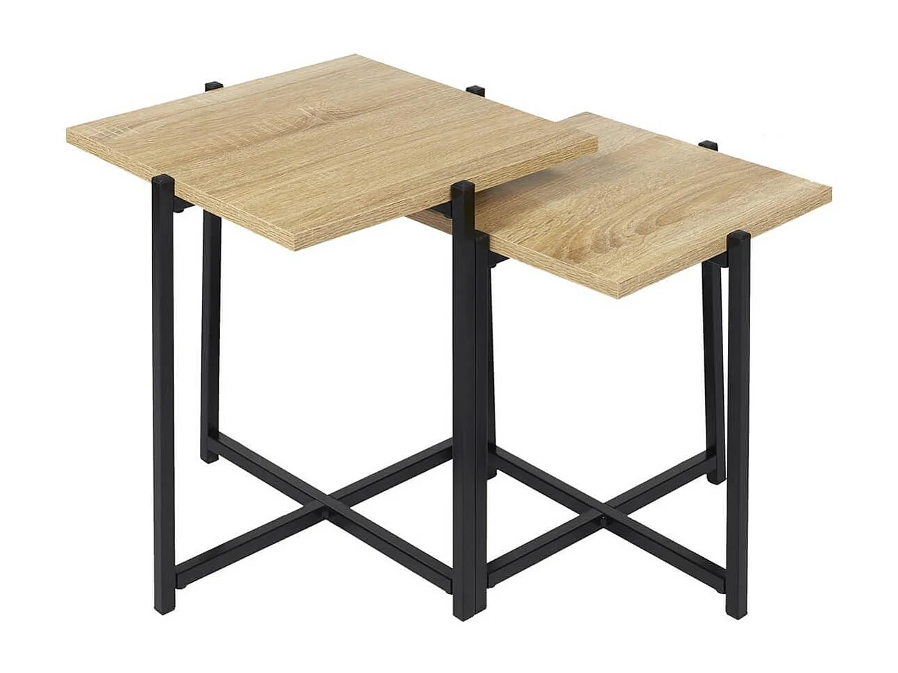 ELIAS - lot de 2 tables basses gigogne plateau MDF aspect bois piètement métal