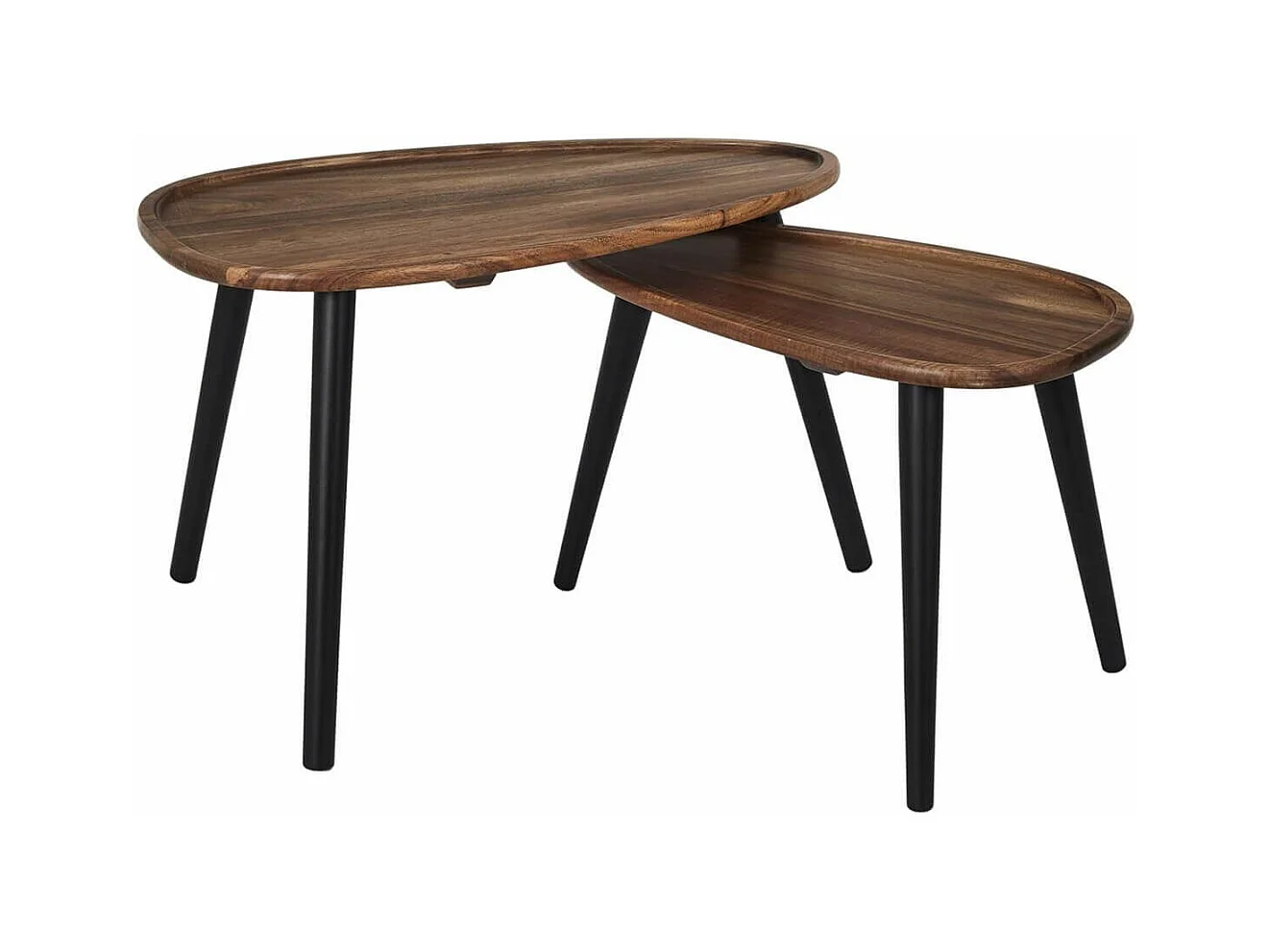 ASTRID - Lot de 2 tables basses ovales gigogne en acacia teinté noyer