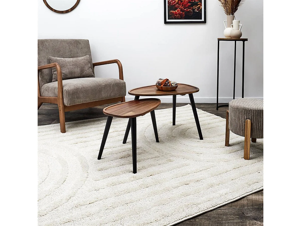 ASTRID - Lot de 2 tables basses ovales gigogne en acacia teinté noyer