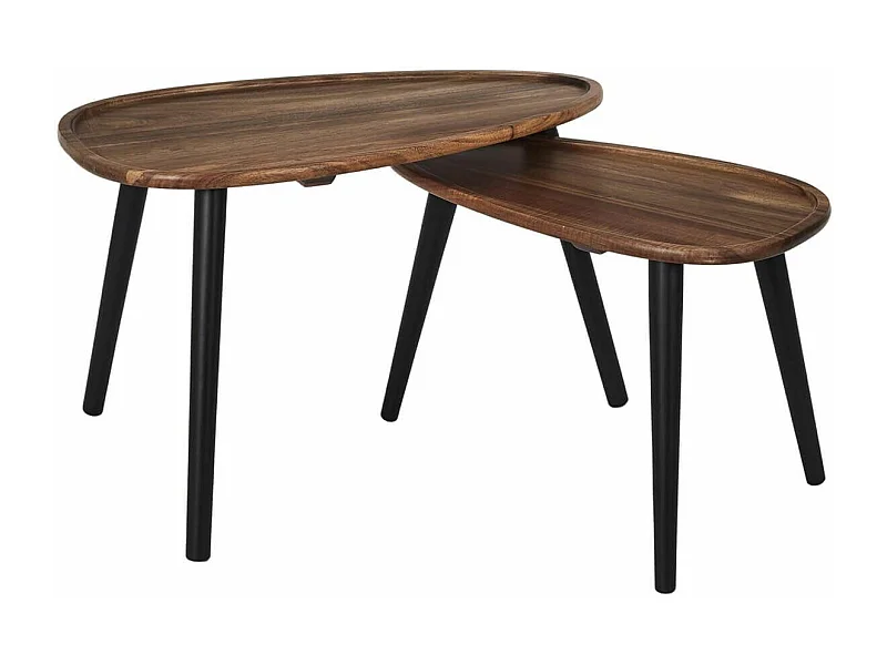 ASTRID - Lot de 2 tables basses ovales gigogne en acacia teinté noyer