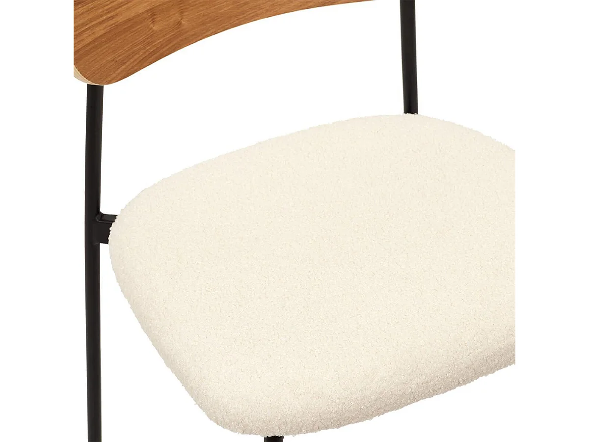 KILPA - Lot de 4 chaises bois et métal assise en tissu bouclettes