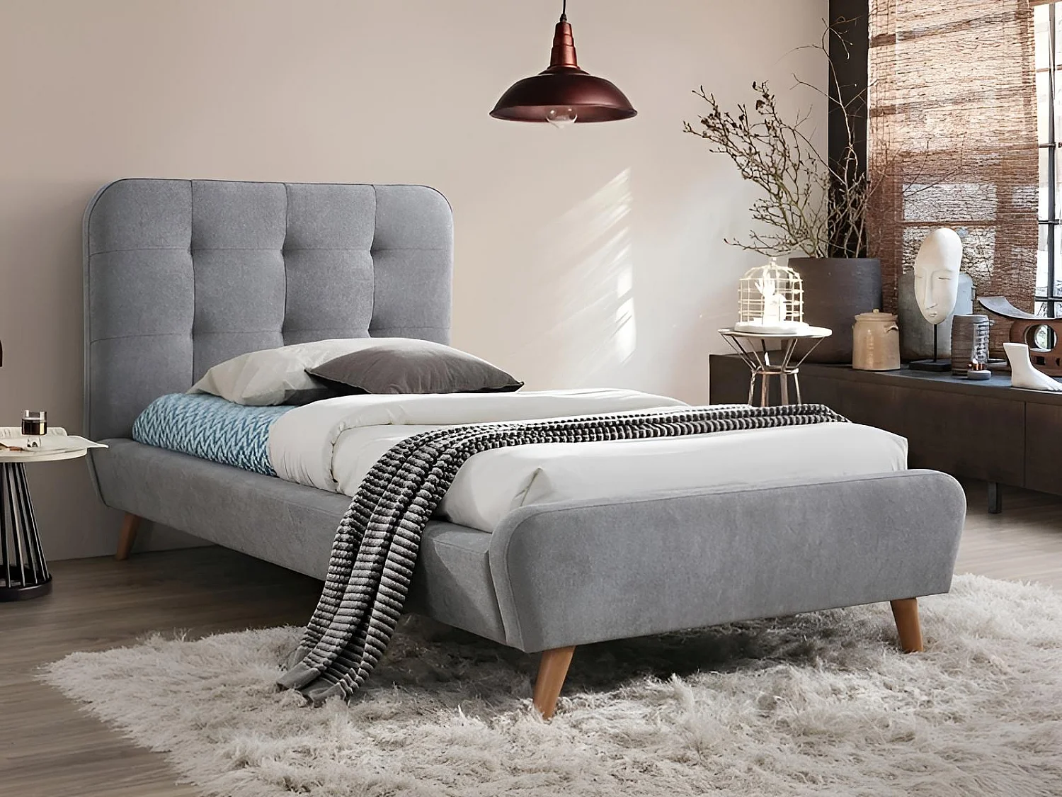 Lit Tiffany XS (90x200)/Tissu/Gris