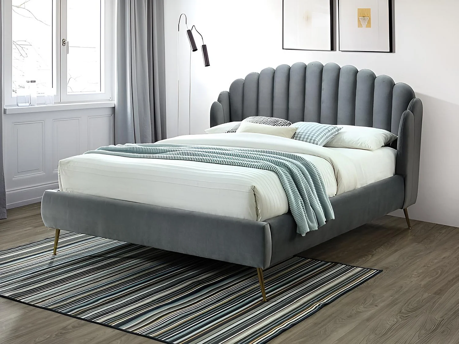 Lit Calabria M (160x200)/Tissu/Gris