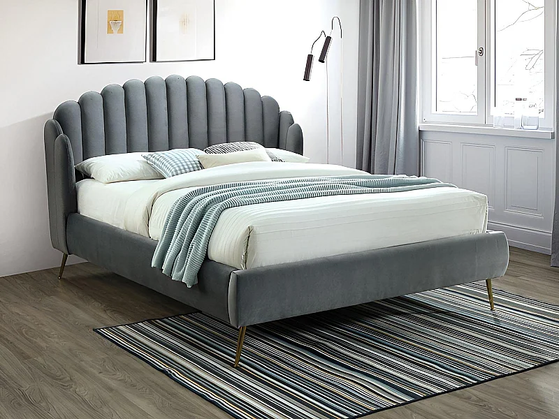 Lit Calabria M (160x200)/Tissu/Gris