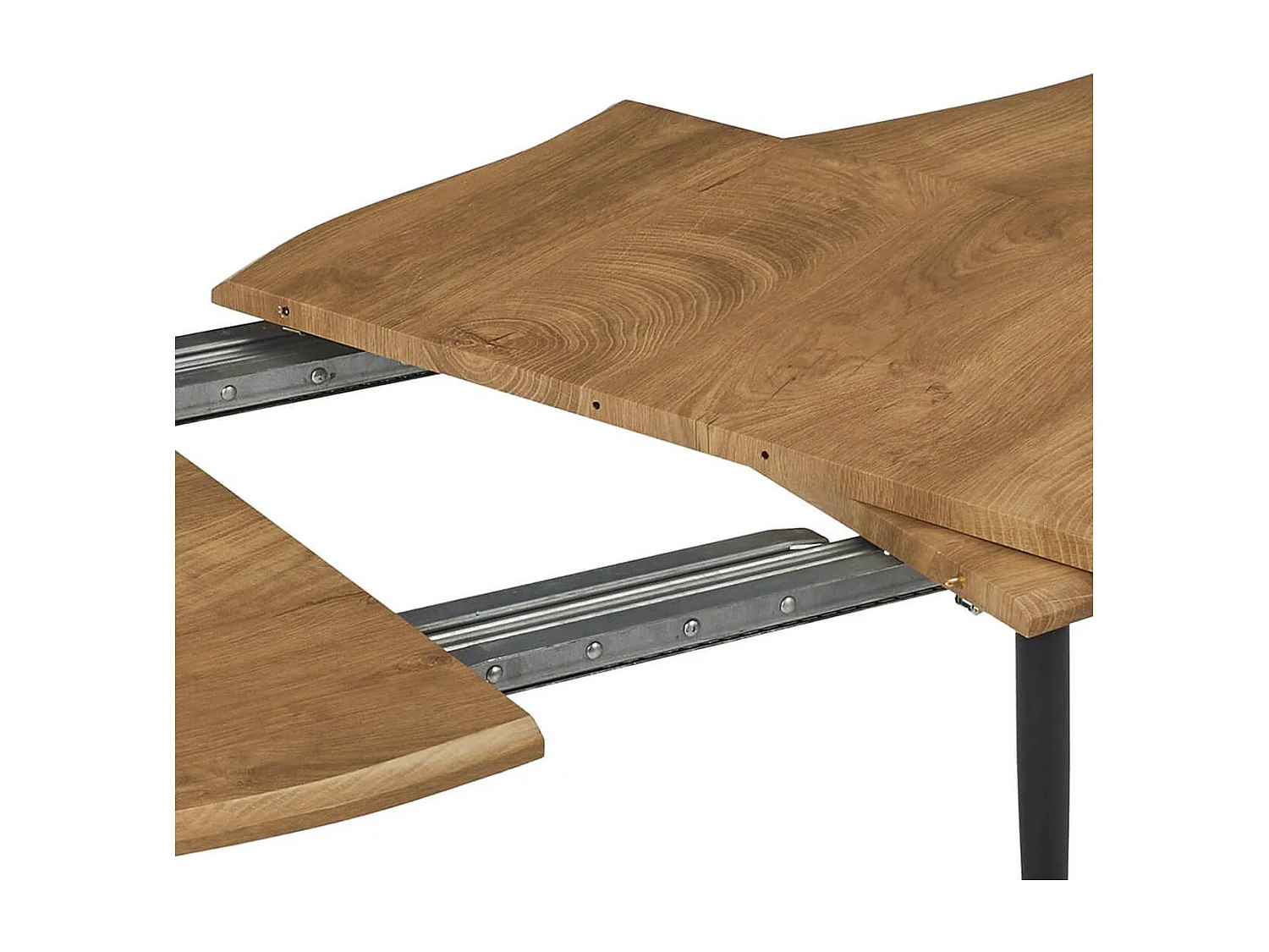 CAROLIE - Table de Repas Allongeable en MDF Aspect Chêne Clair Pieds Métal Noir