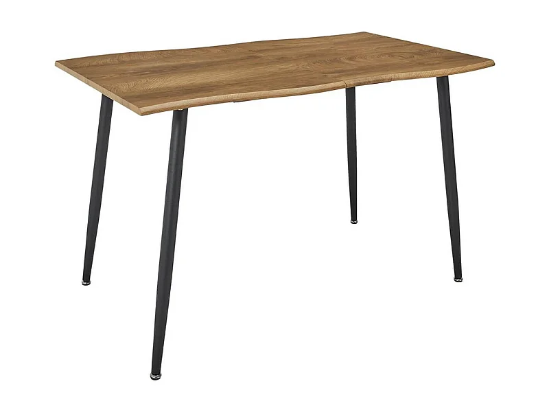 CAROLIE - Table de Repas Allongeable en MDF Aspect Chêne Clair Pieds Métal Noir