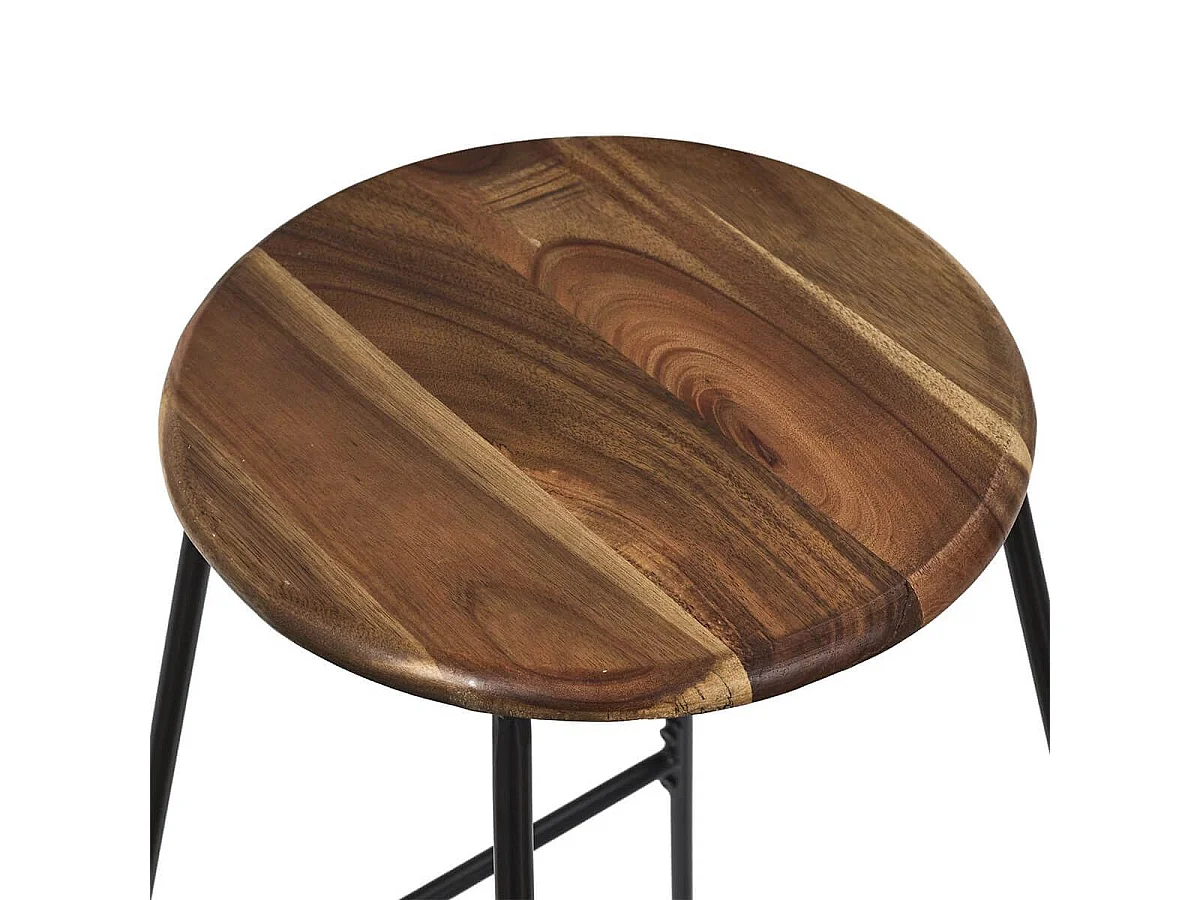 LUCIEN - Tabouret de bar en métal filaire noir et assise en acacia