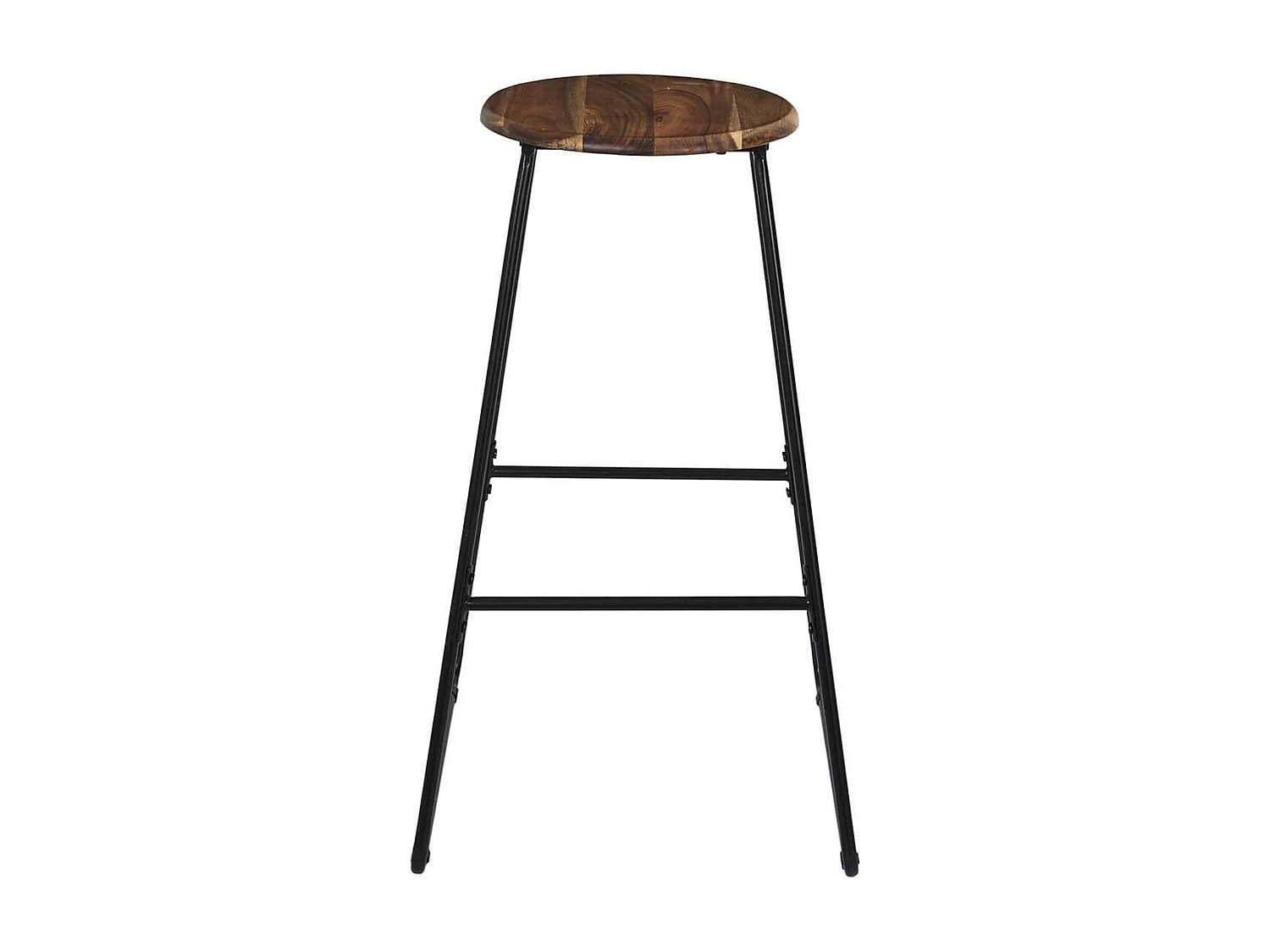 LUCIEN - Tabouret de bar en métal filaire noir et assise en acacia