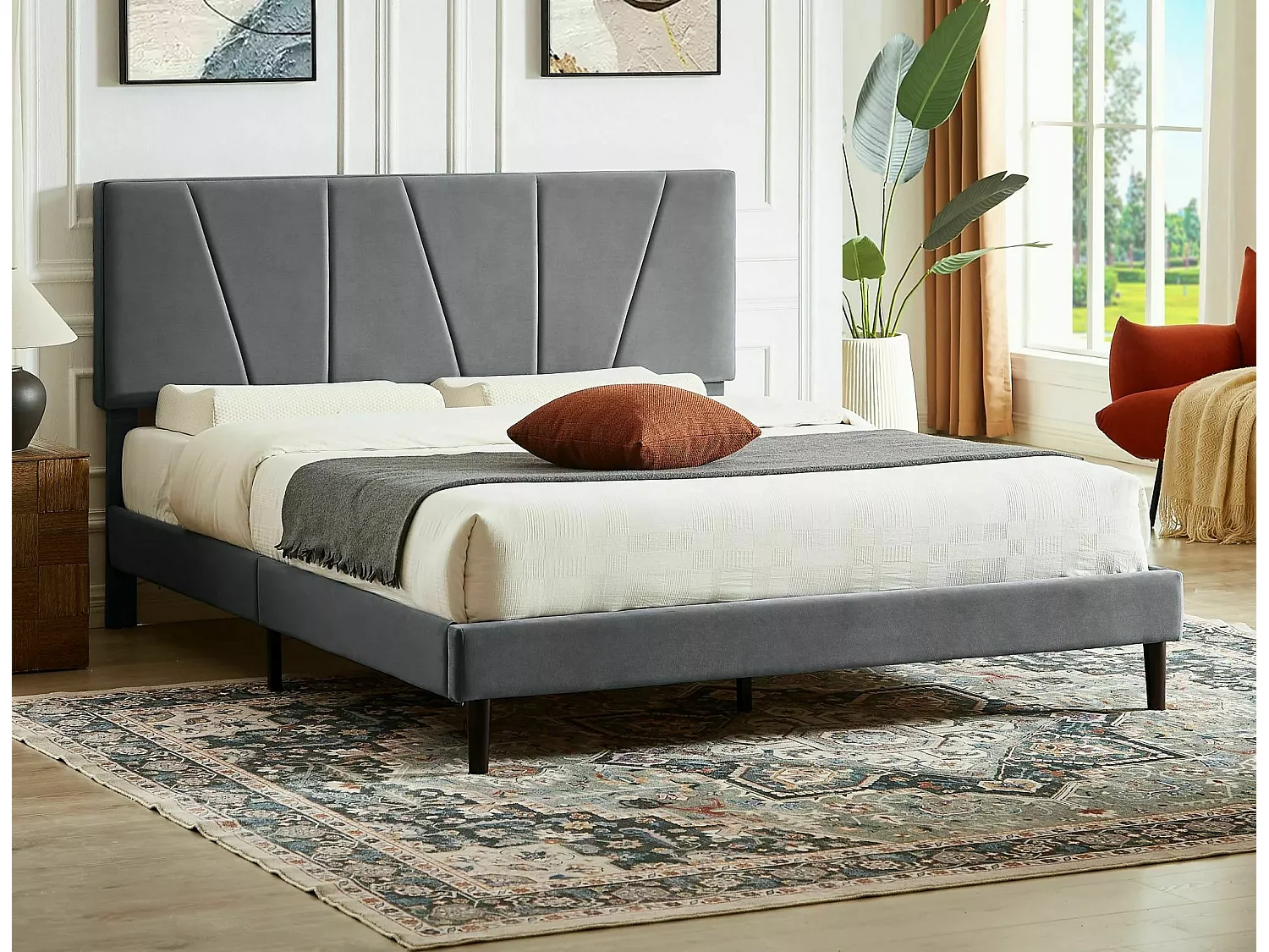 Letto Savana M (160x200)/Tessuto/Grigio