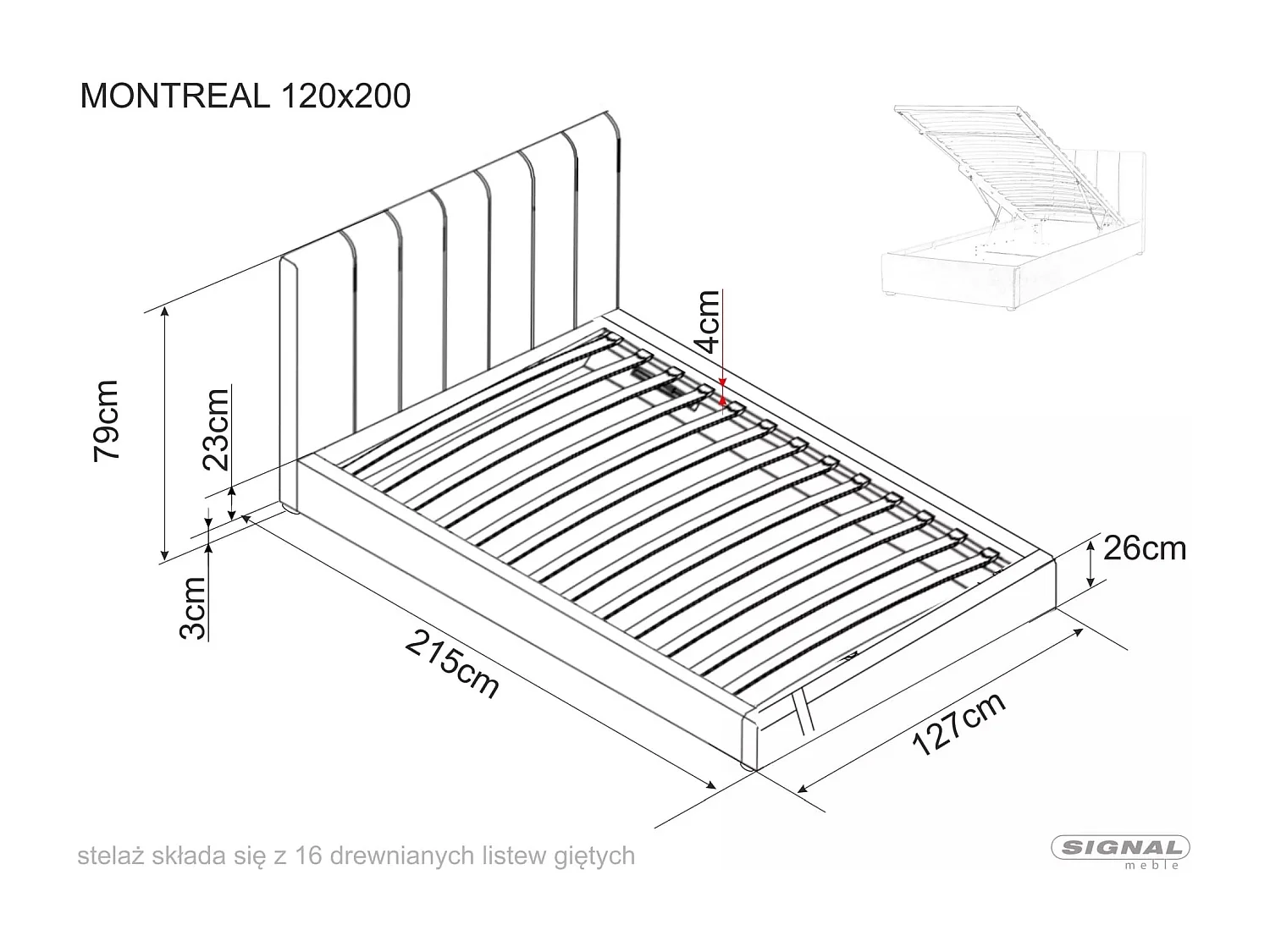 Letto Montreal (120x200)/Tessuto/Beige