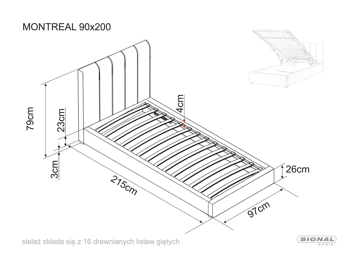 Lit Montreal (90x200)/Tissu/Beige