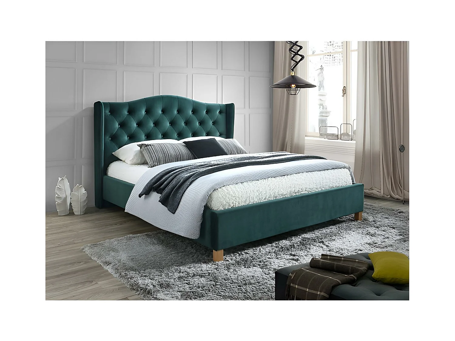 Bett Aspen L (180x200)/Stoffbezug/Grün