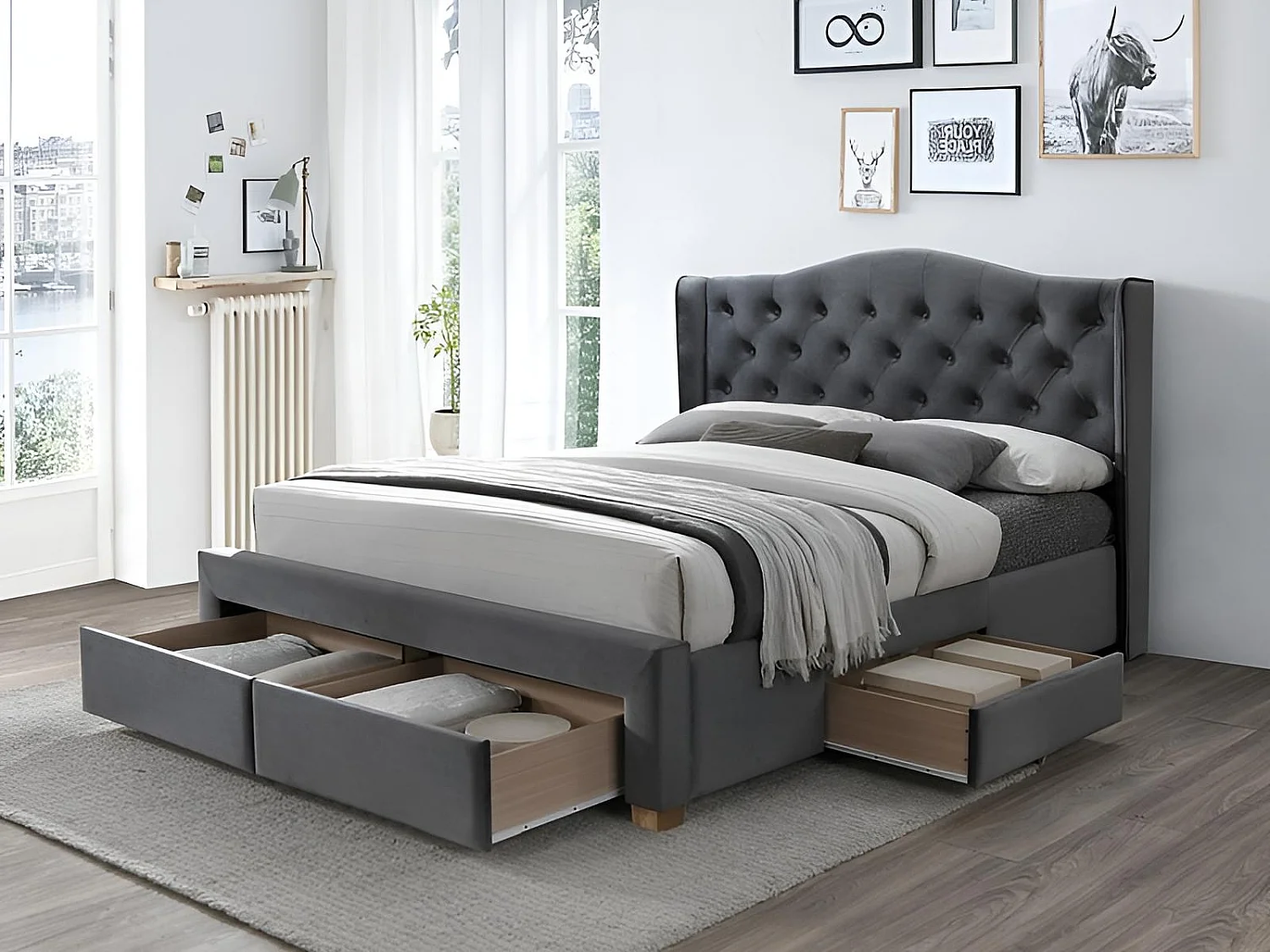 Letto Aspen M (160x200)/Tessuto/Antracite