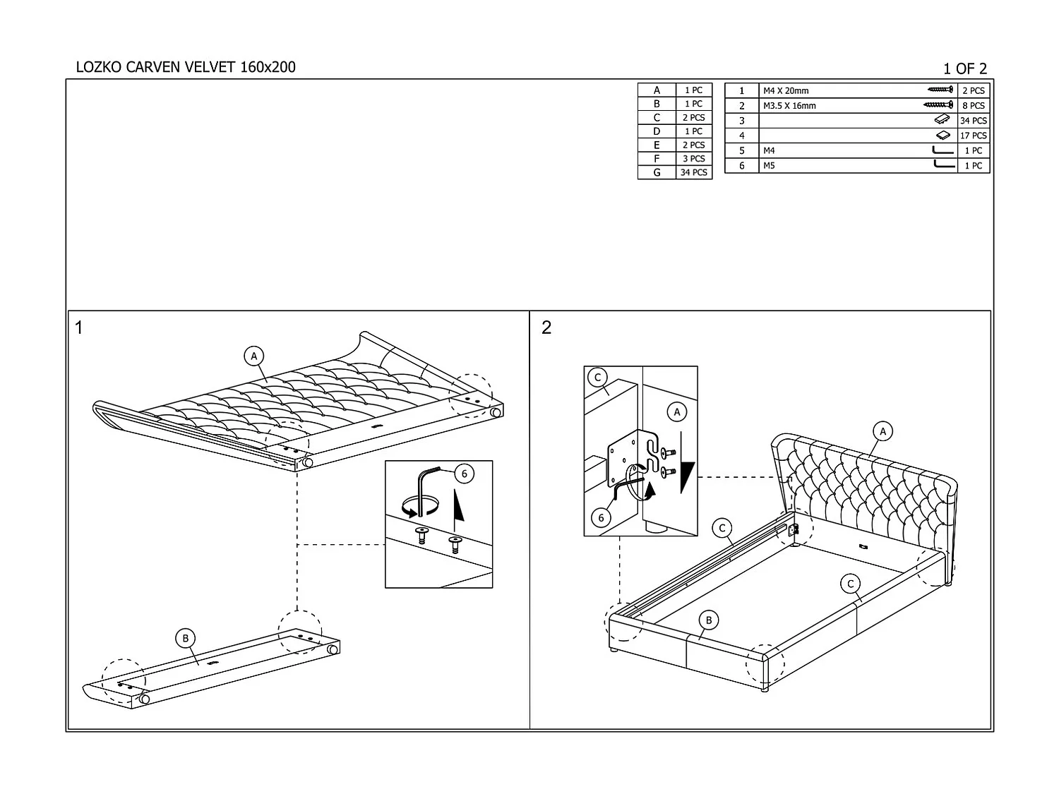 Letto Carven M (160x200)/Tessuto/Antracite
