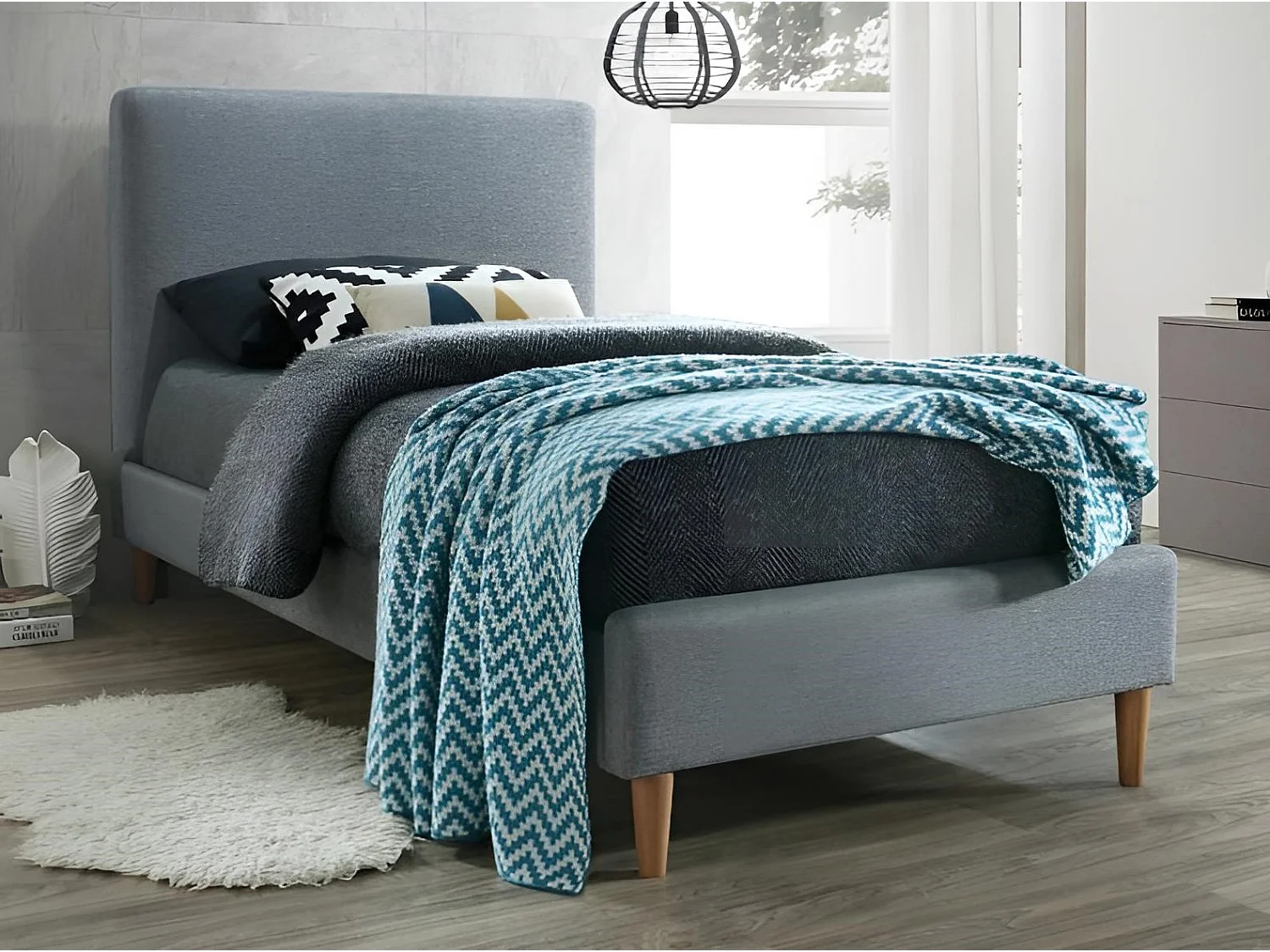 Bett Acoma XS (90x200)/Stoffbezug/Grau