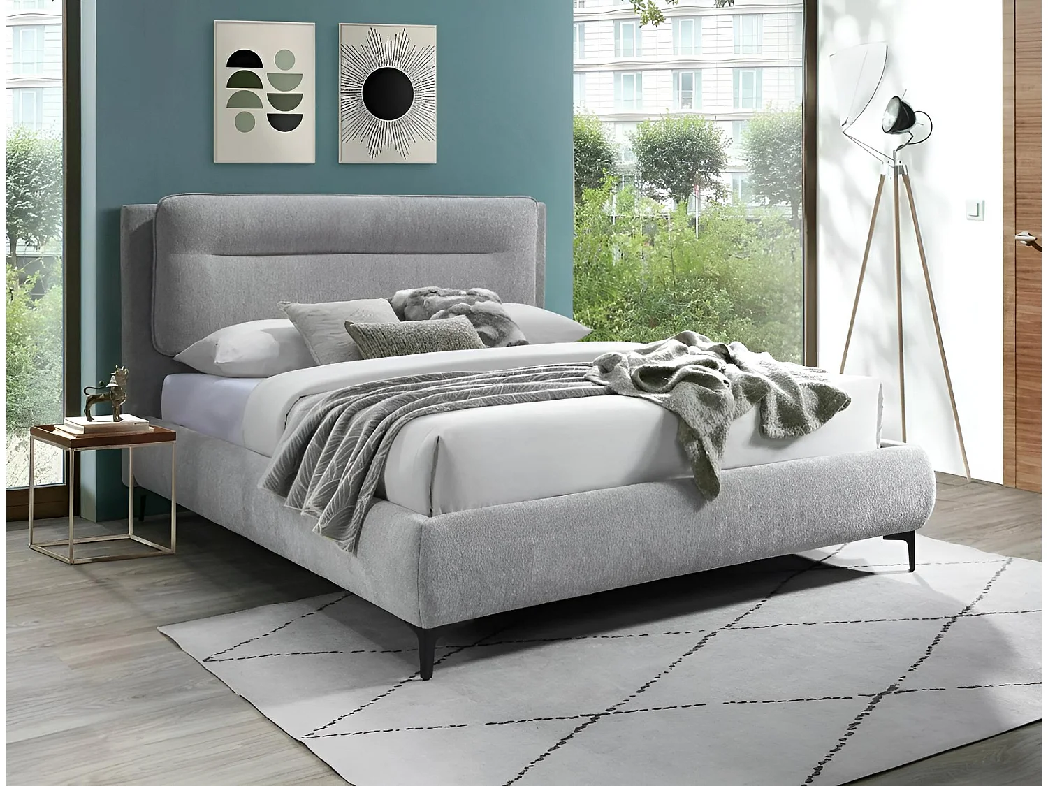 Lit Nicolia M (160x200)/Tissu/Gris