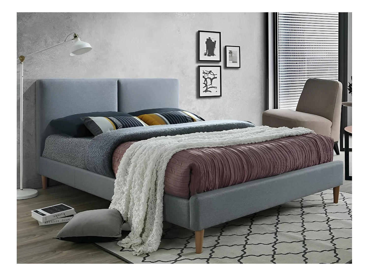Lit Acoma M (160x200)/Tissu/Gris