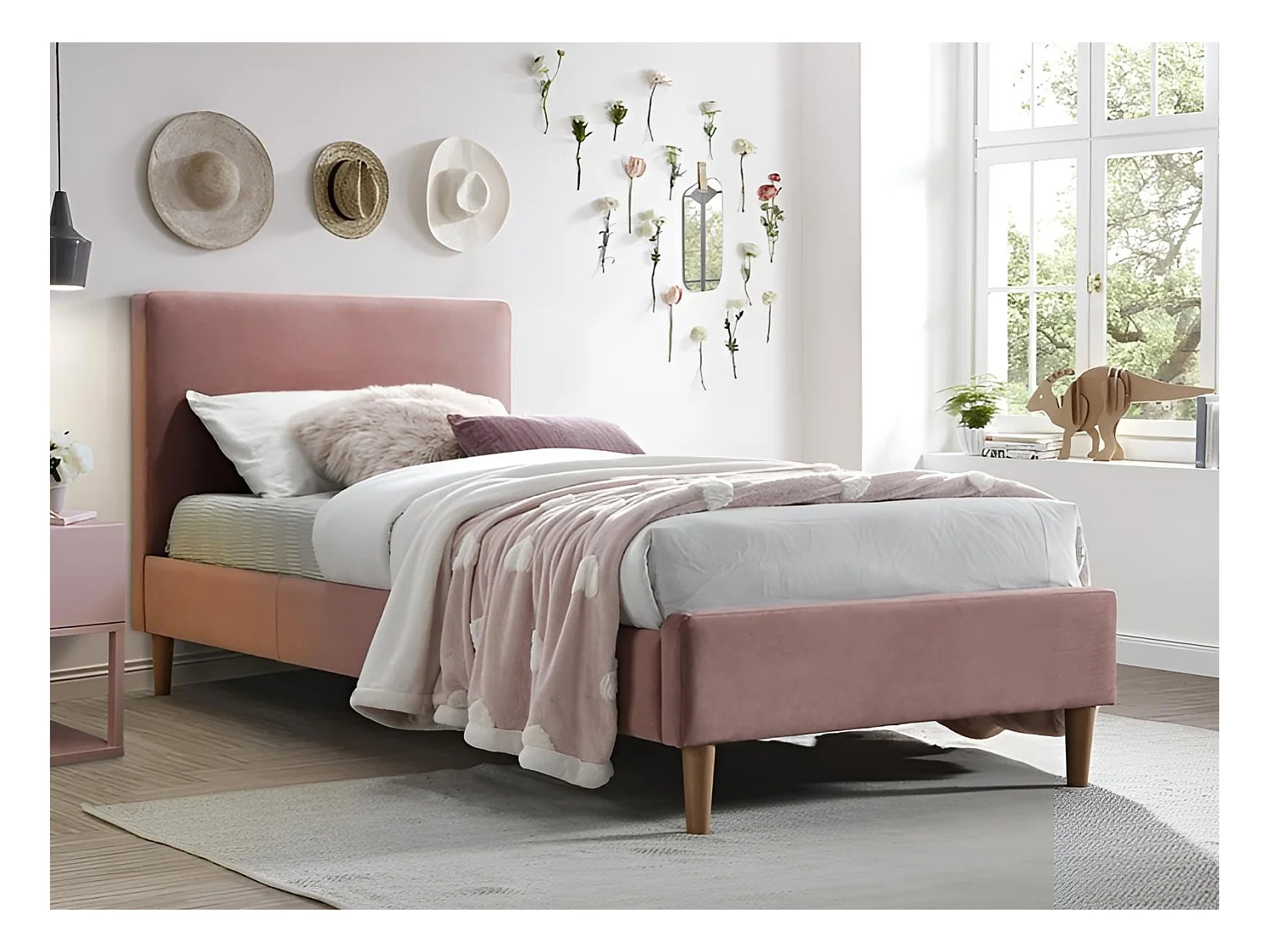 Letto Acoma XS (90x200)/Tessuto/Rosa