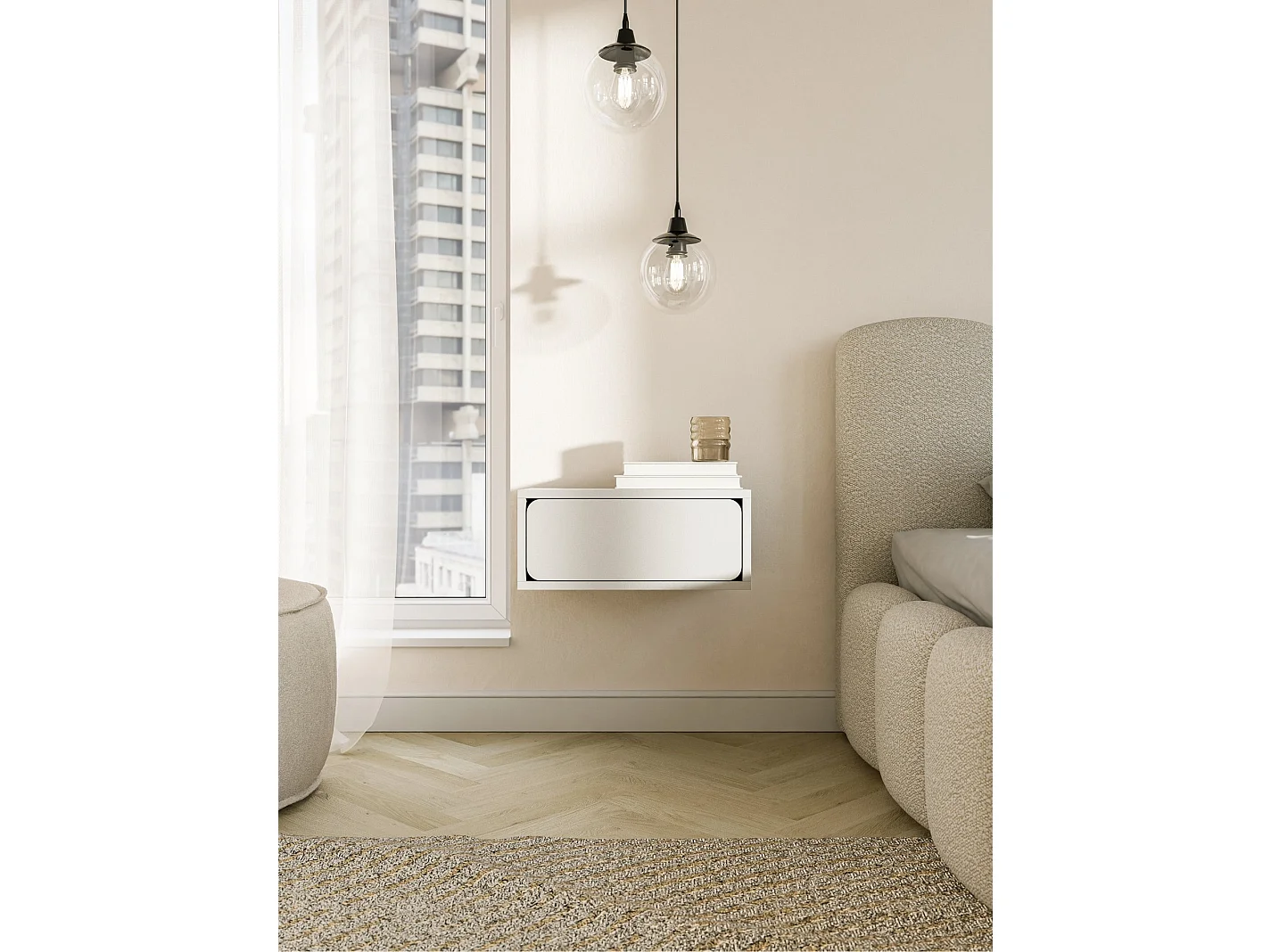 Table de chevet suspendue - avec tiroir - grège - WUWU