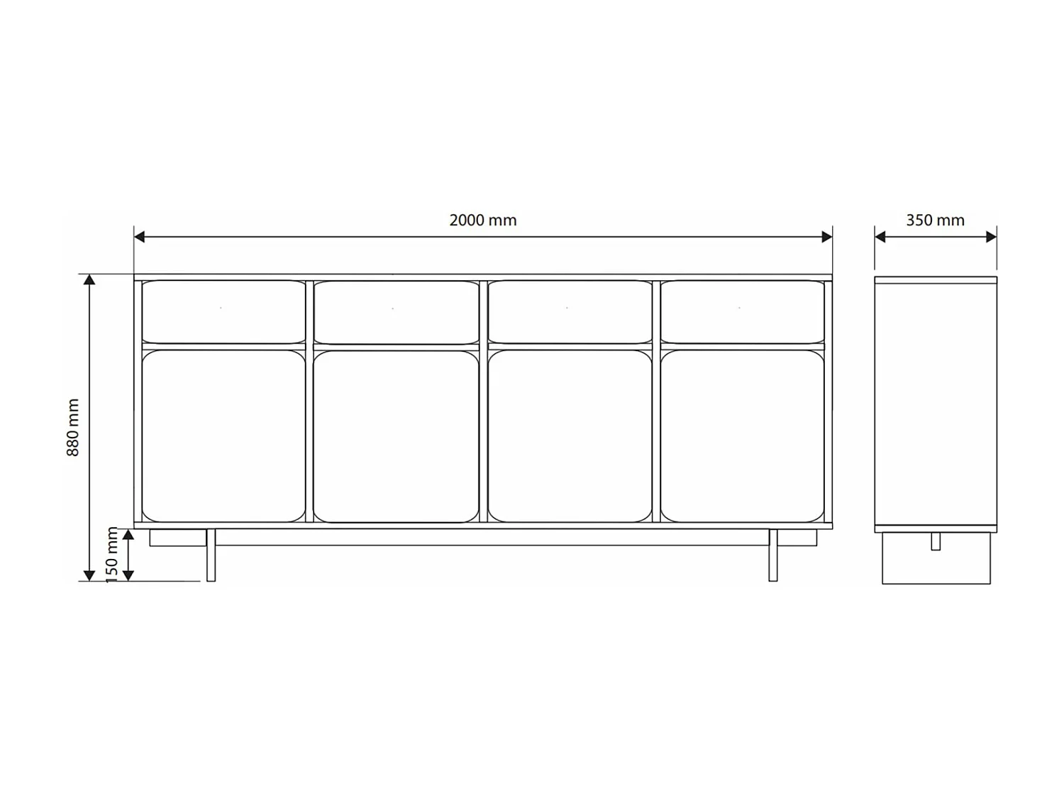 Buffet - 200 cm - 4 portes - grège - WUWU