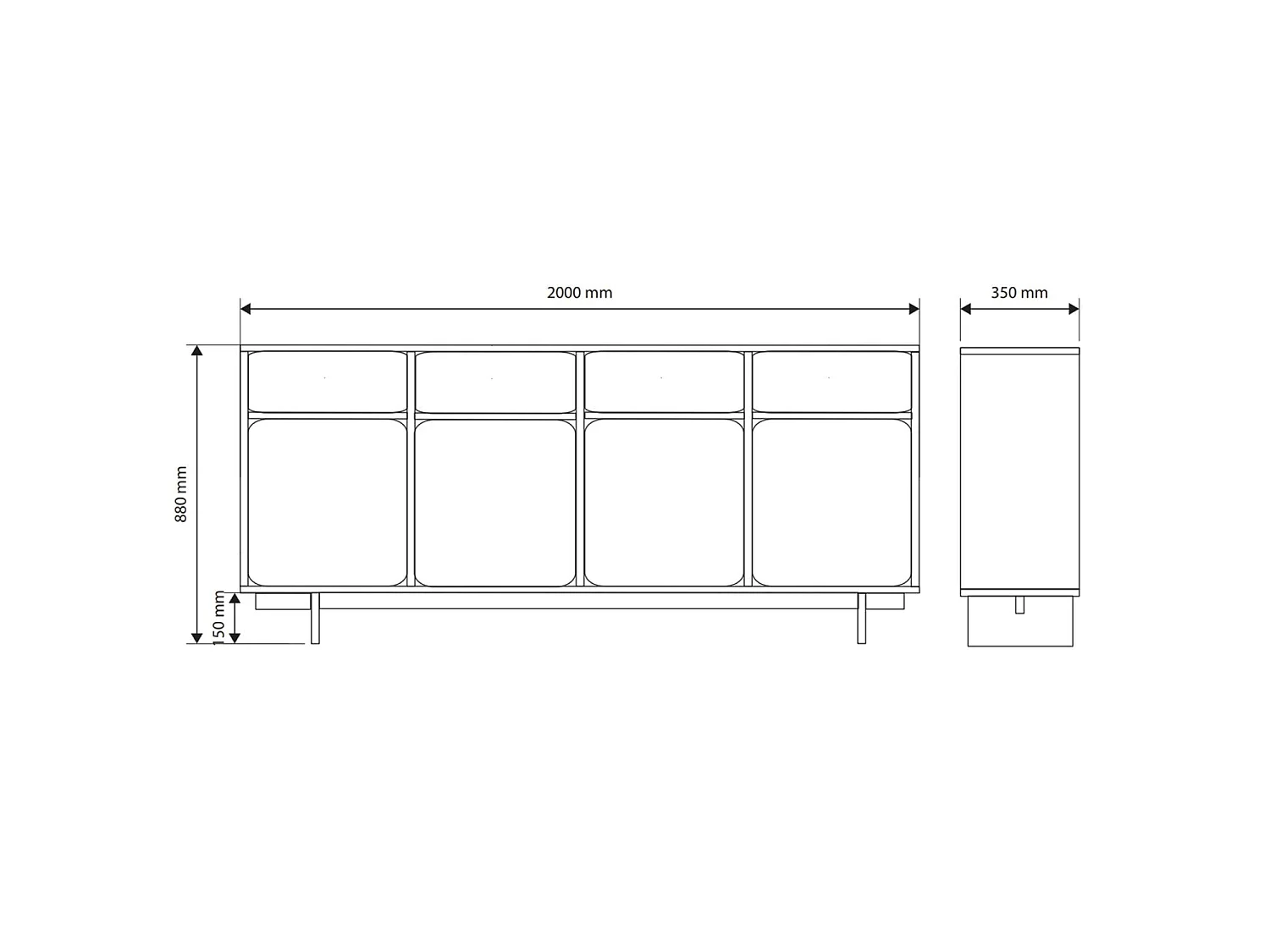 Sideboard 4-türig - Greige - 200 cm - WUWU