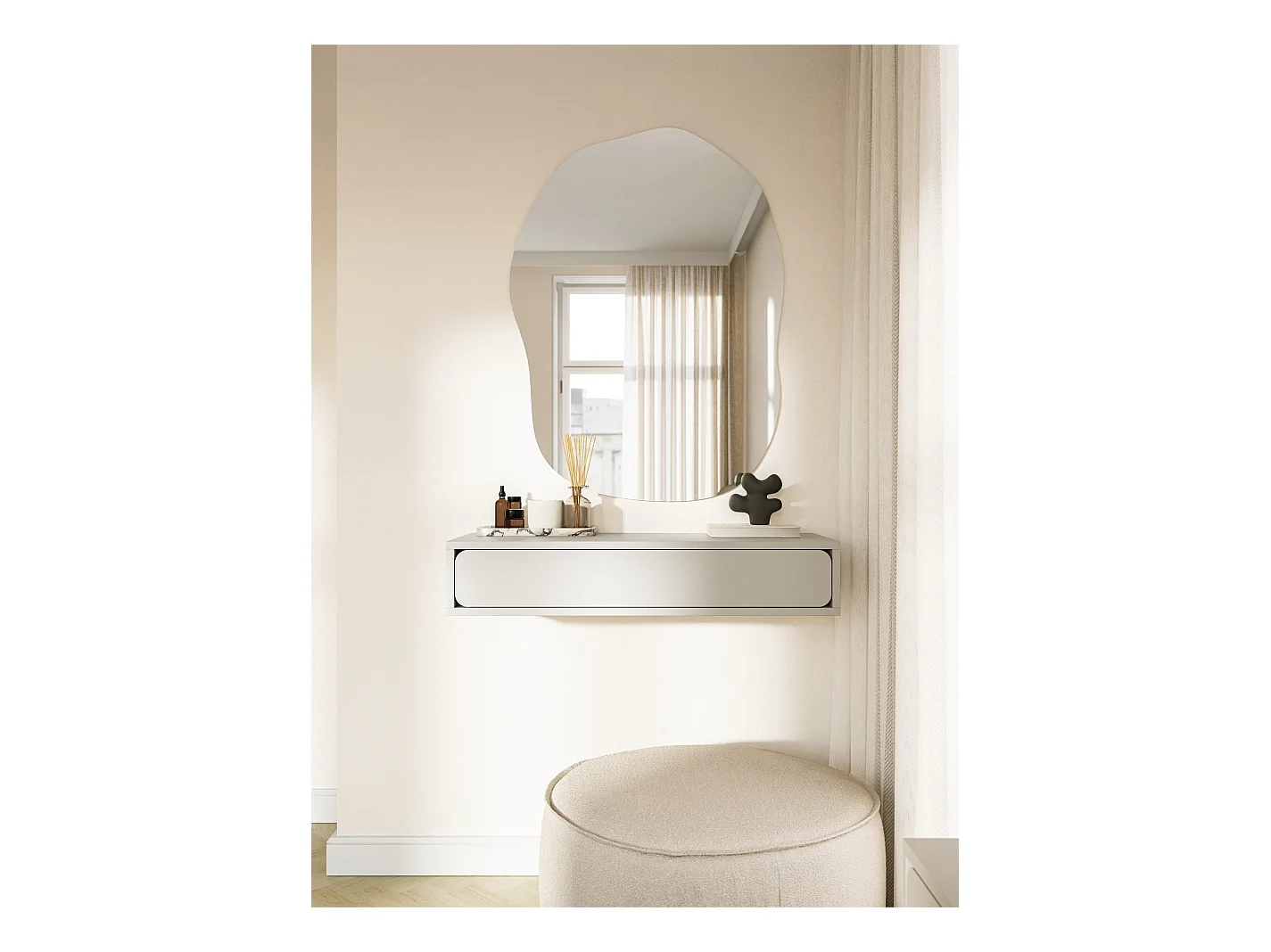 Console - 90 cm - avec tiroir - suspendu - grège - WUWU