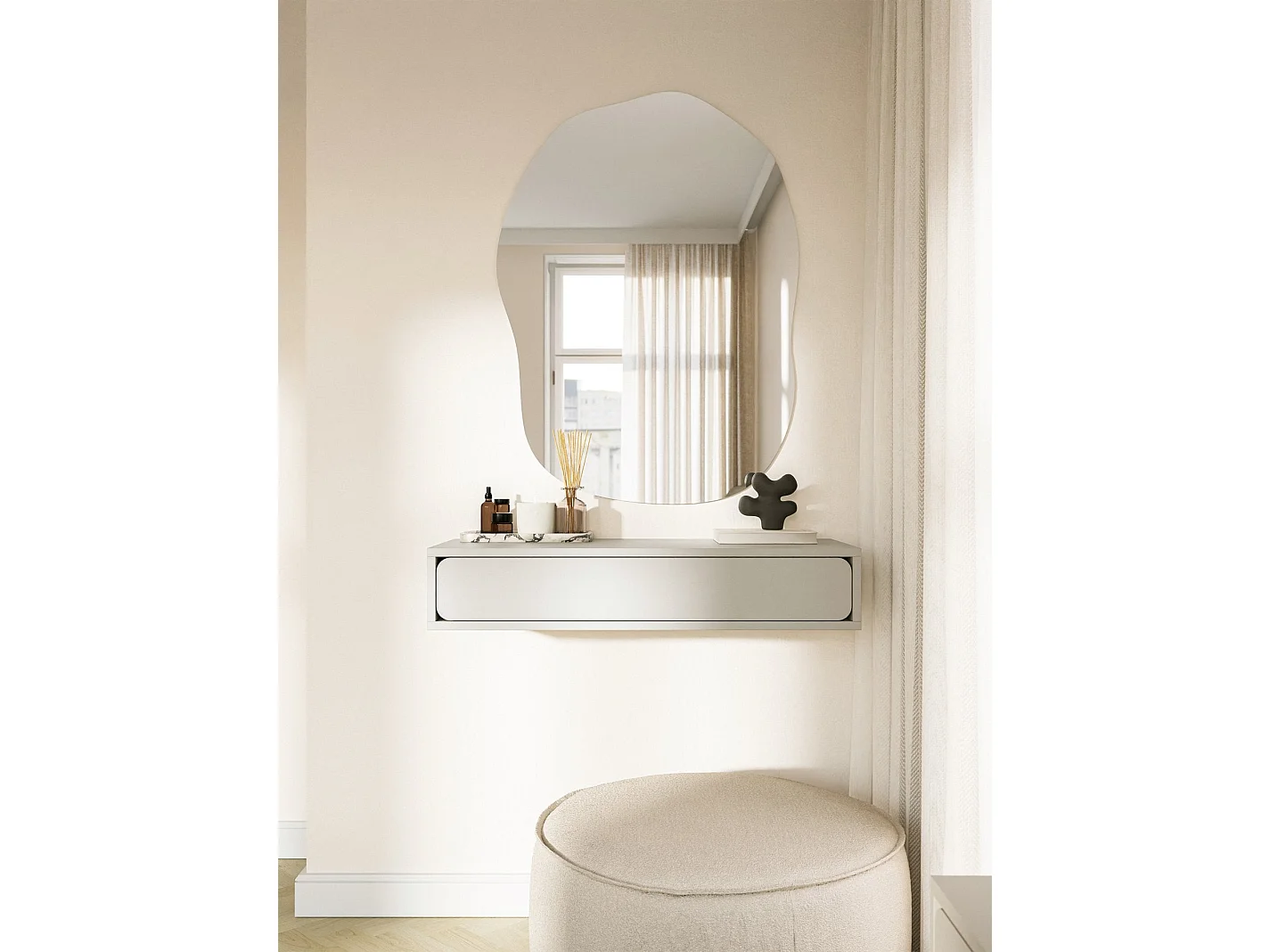 Console - 90 cm - avec tiroir - suspendu - grège - WUWU