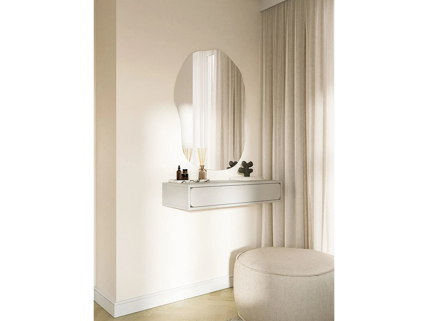 Console - 90 cm - avec tiroir - suspendu - grège - WUWU