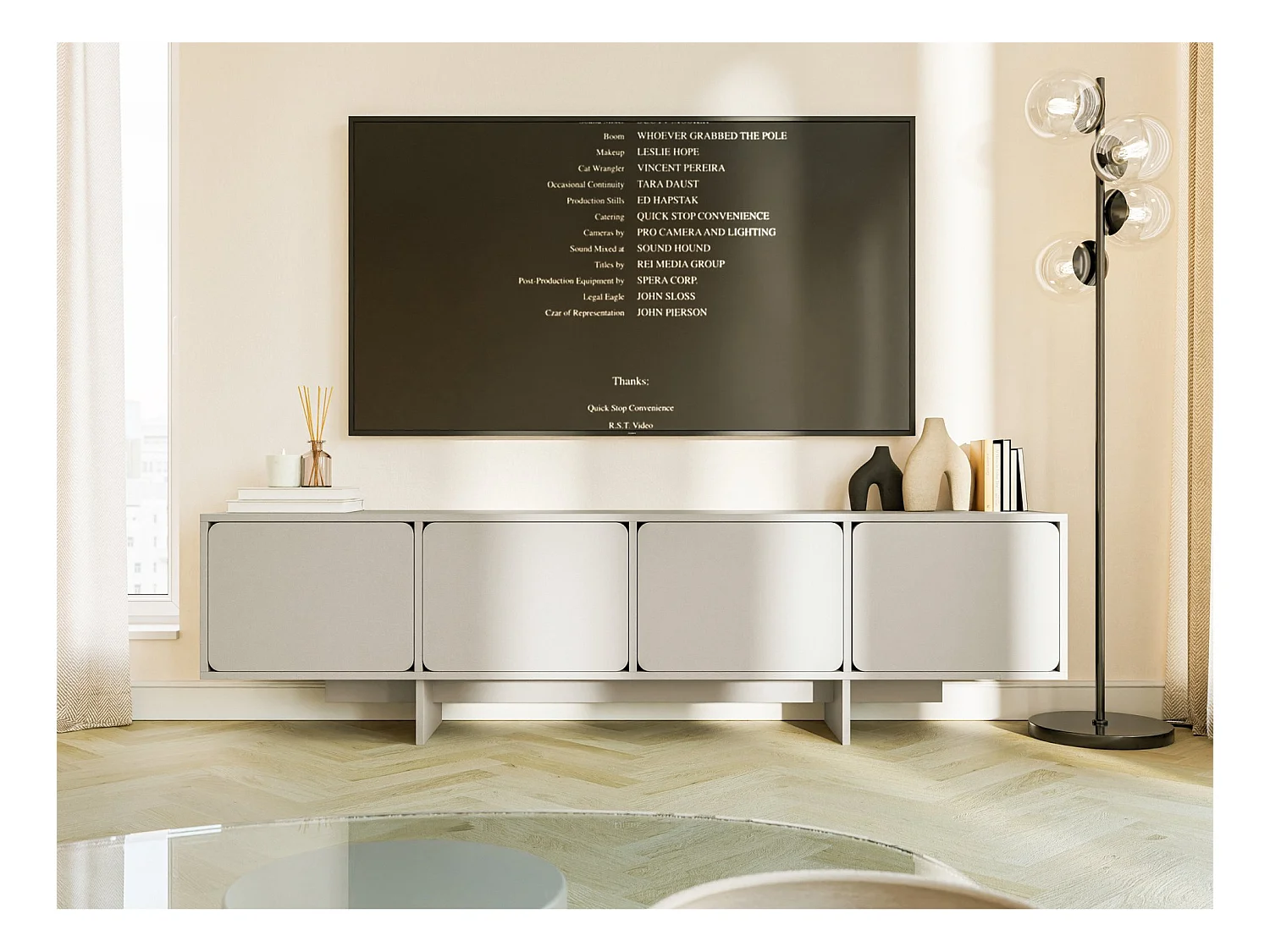 Meuble TV 4 portes - 200 cm - Grège - WUWU