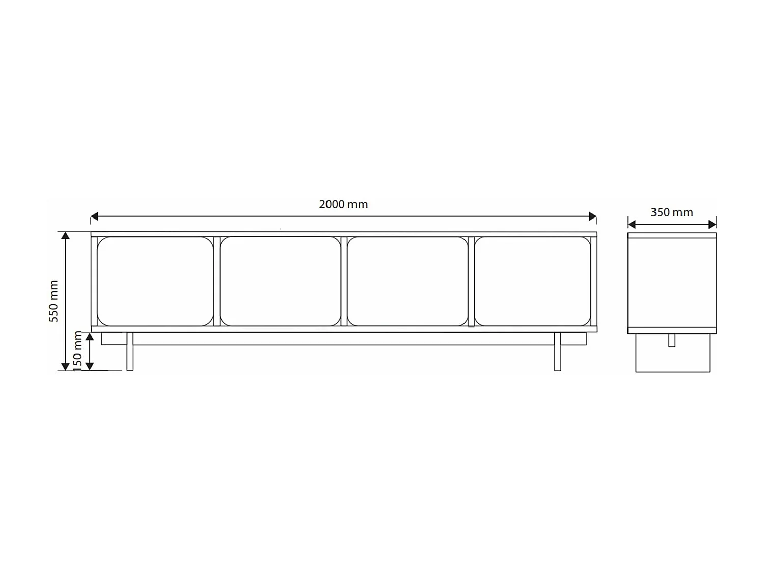 Meuble TV 4 portes - 200 cm - Grège - WUWU