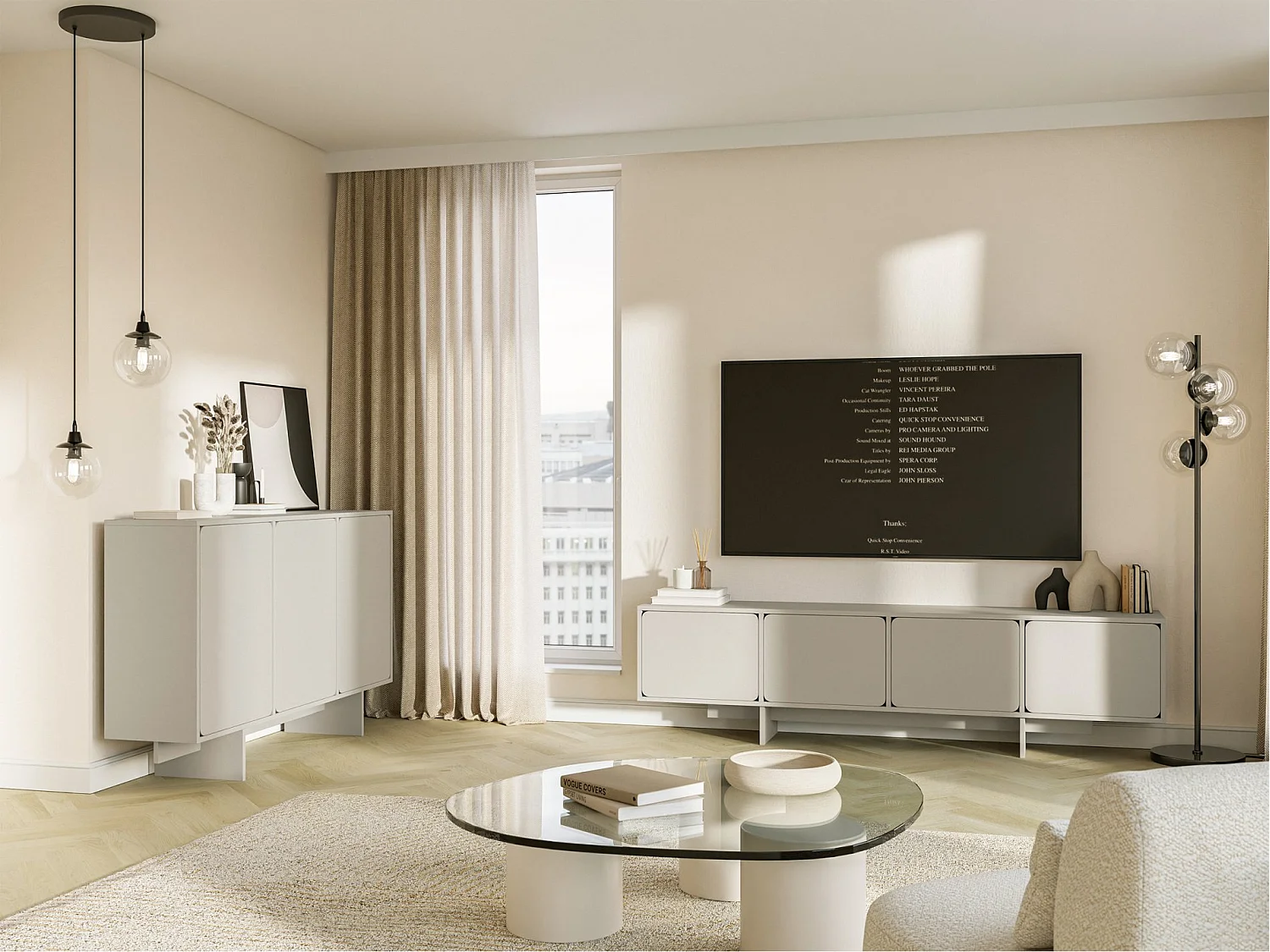 Meuble TV 4 portes - 200 cm - Grège - WUWU