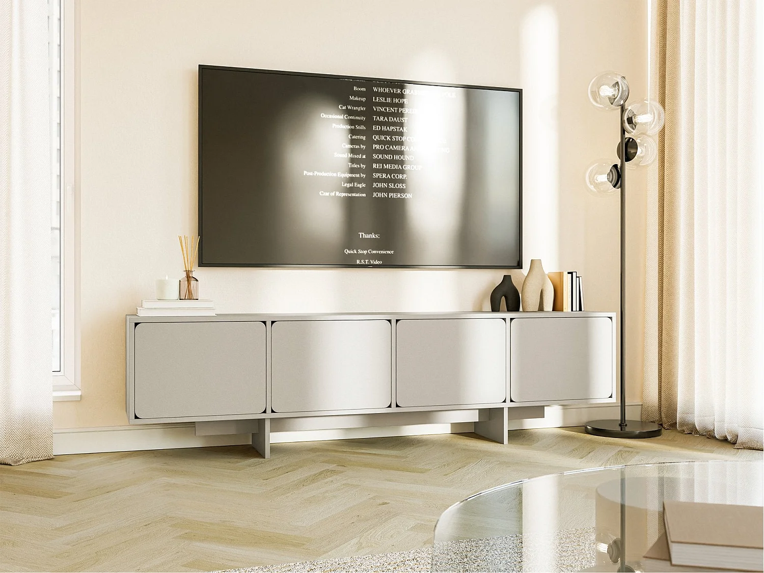 Meuble TV 4 portes - 200 cm - Grège - WUWU