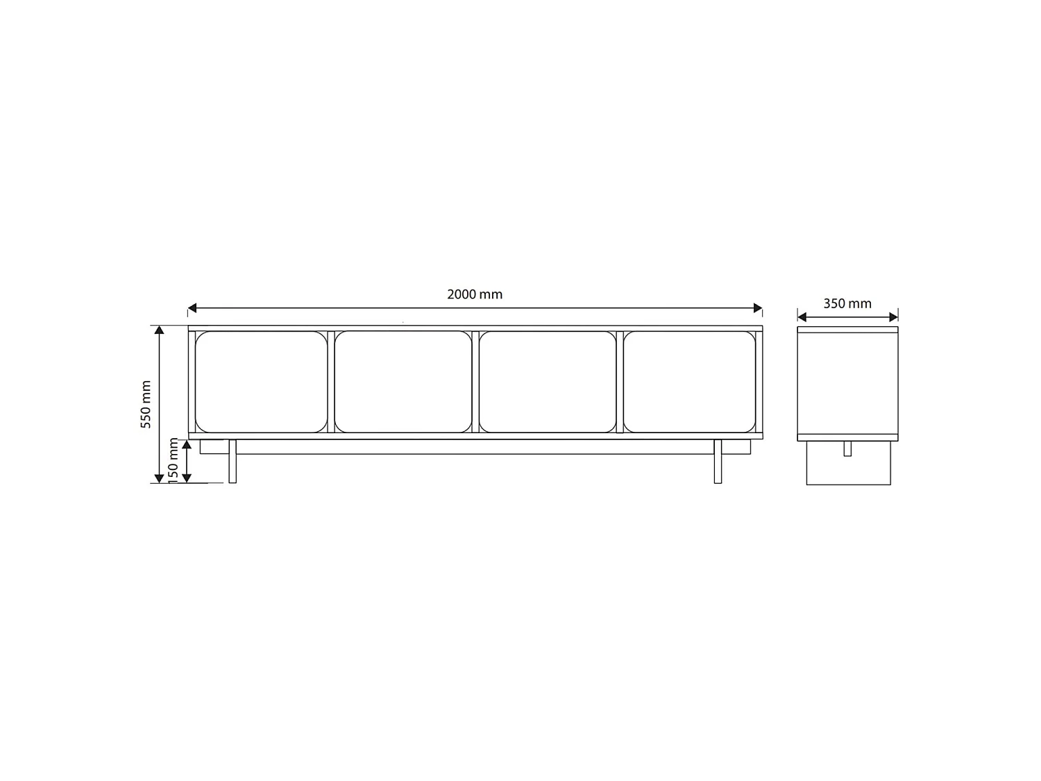 Meuble TV 4 portes - 200 cm - Grège - WUWU