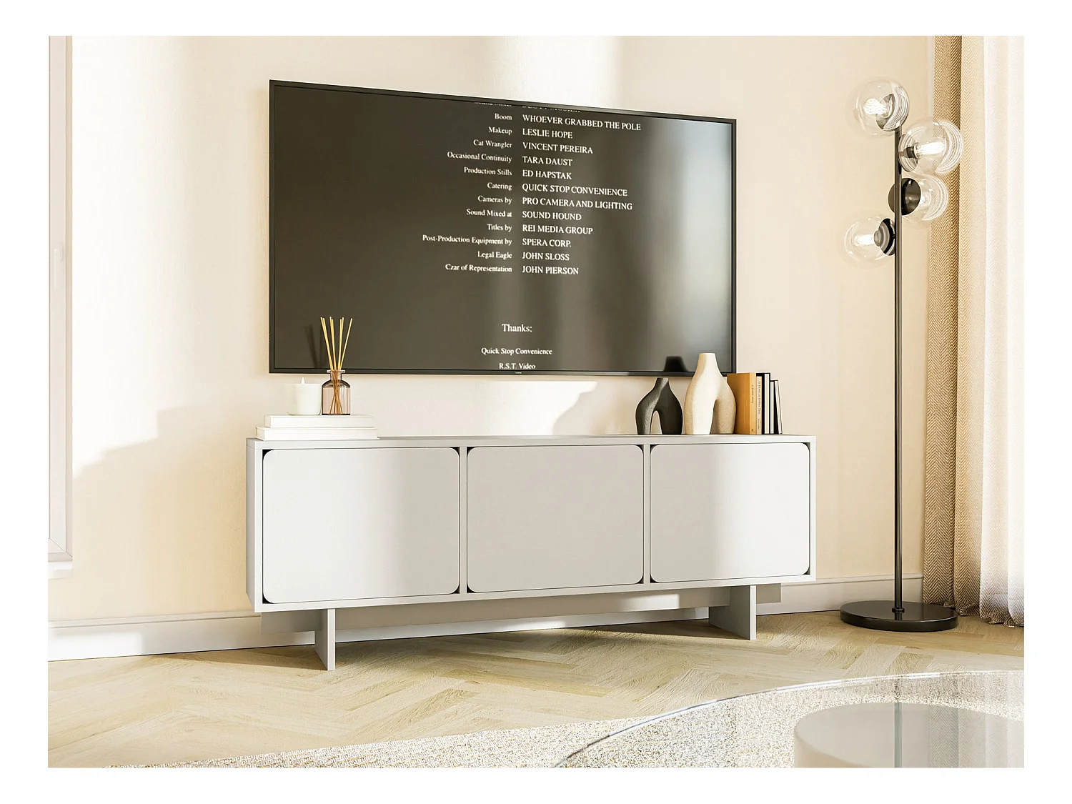 Meuble TV 3 portes - 150 cm - Grège - WUWU