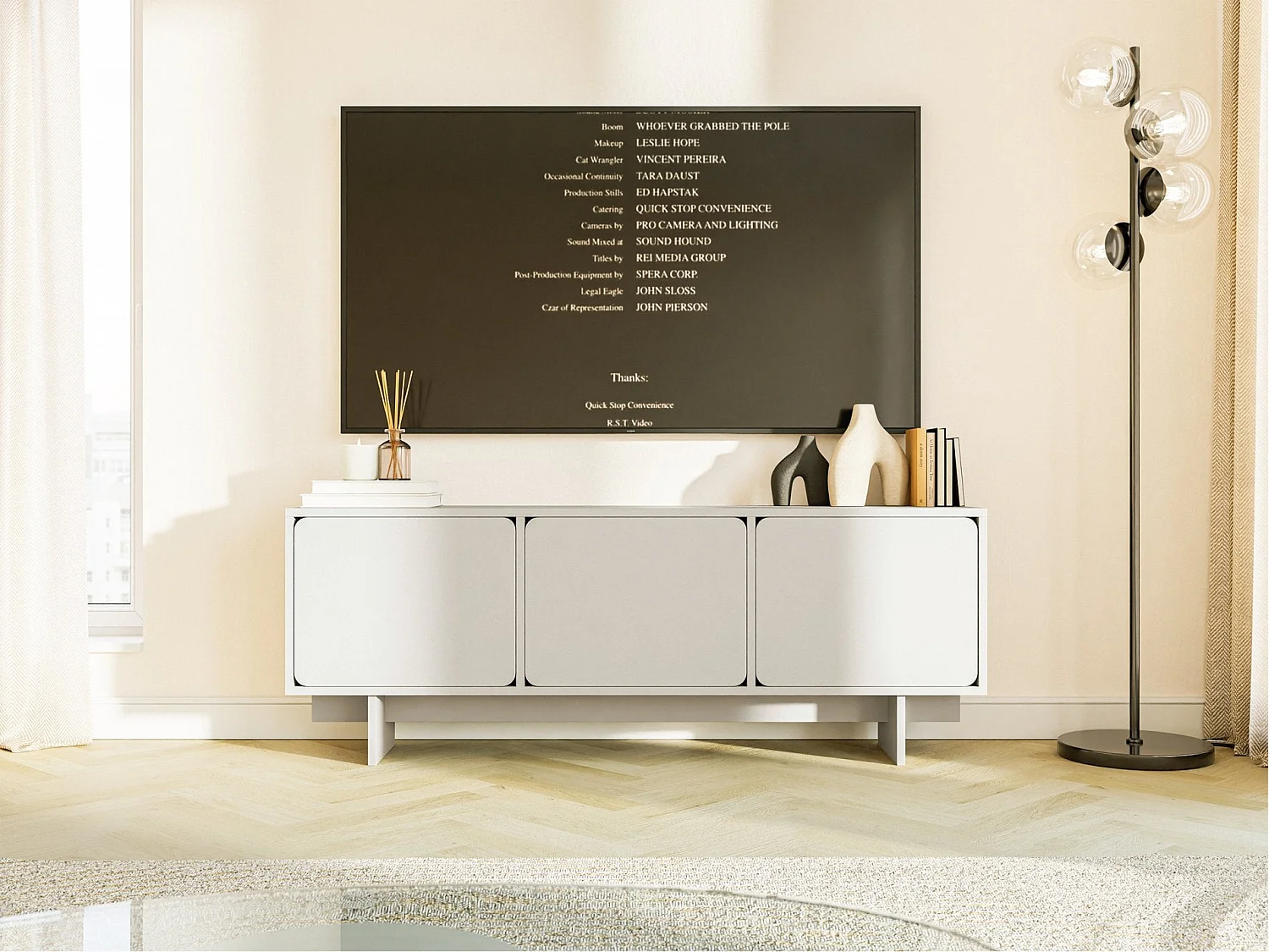 Meuble TV 3 portes - 150 cm - Grège - WUWU