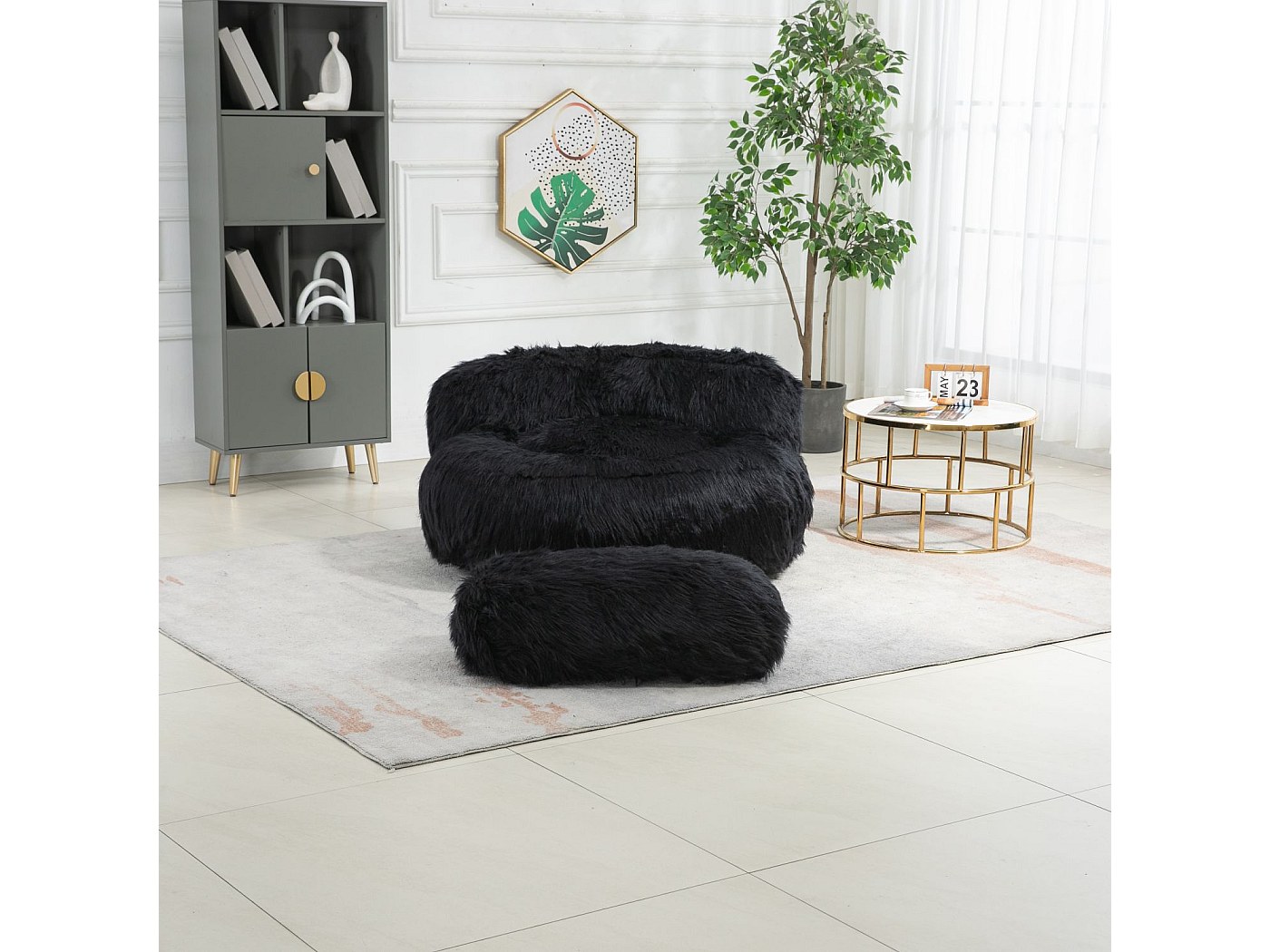 COLAMY Sedia Imbottita In Stile Sherpa Con Ottomana - Poltrona Moderna Con Telaio In Legno, Seduta In Schiuma, Per Soggiorno E Camera Da Letto, Colore Crema