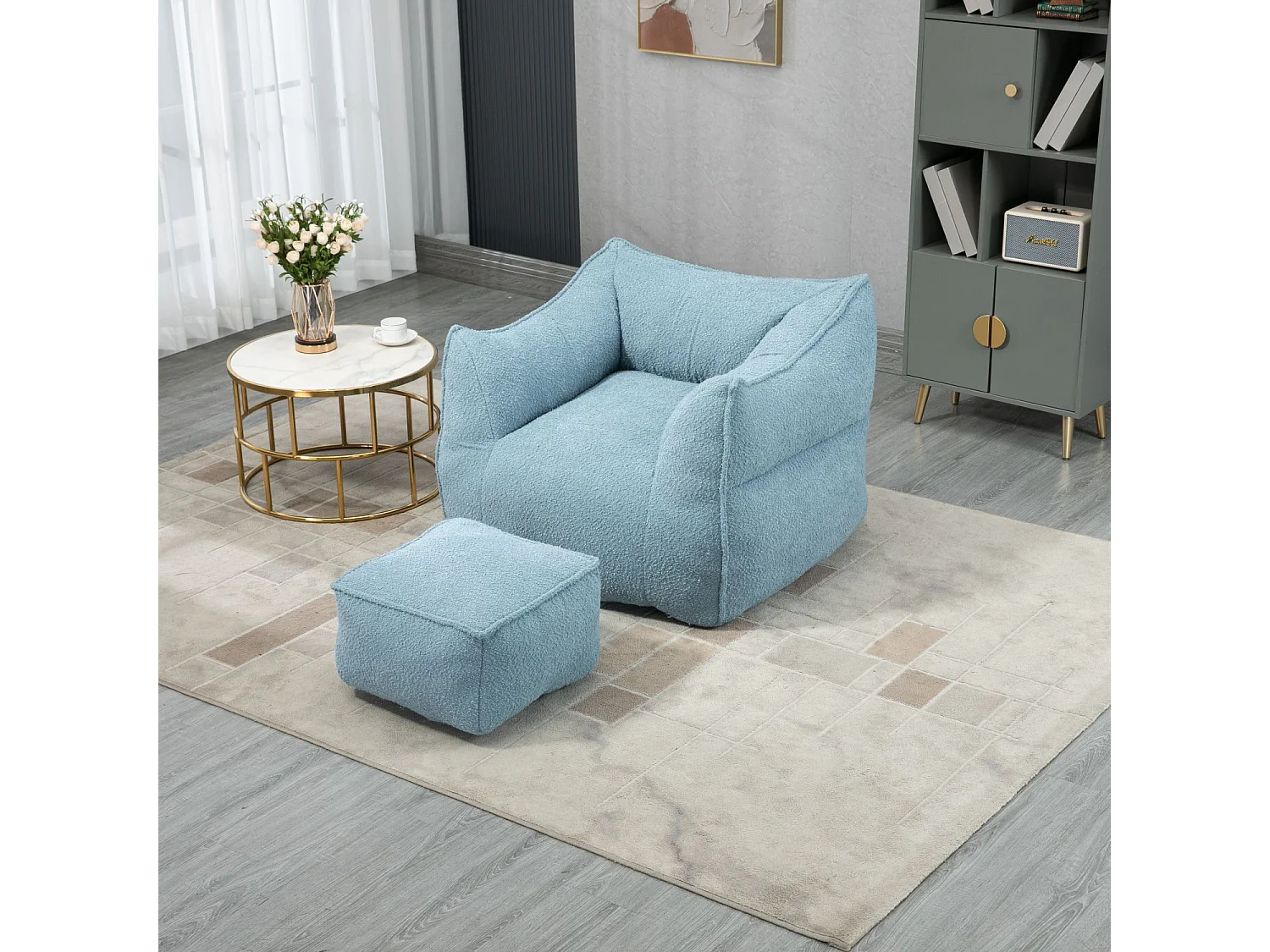 Fauteuil à double sac de haricots confortable, Lazy Susans d'intérieur super doux, sac de haricots spécial moderne avec accoudoirs, bleu