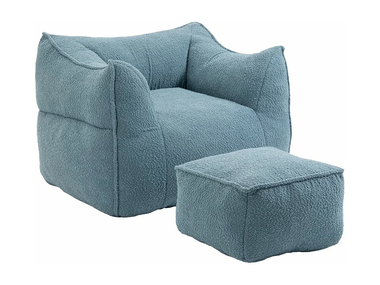 Fauteuil à double sac de haricots confortable, Lazy Susans d'intérieur super doux, sac de haricots spécial moderne avec accoudoirs, bleu