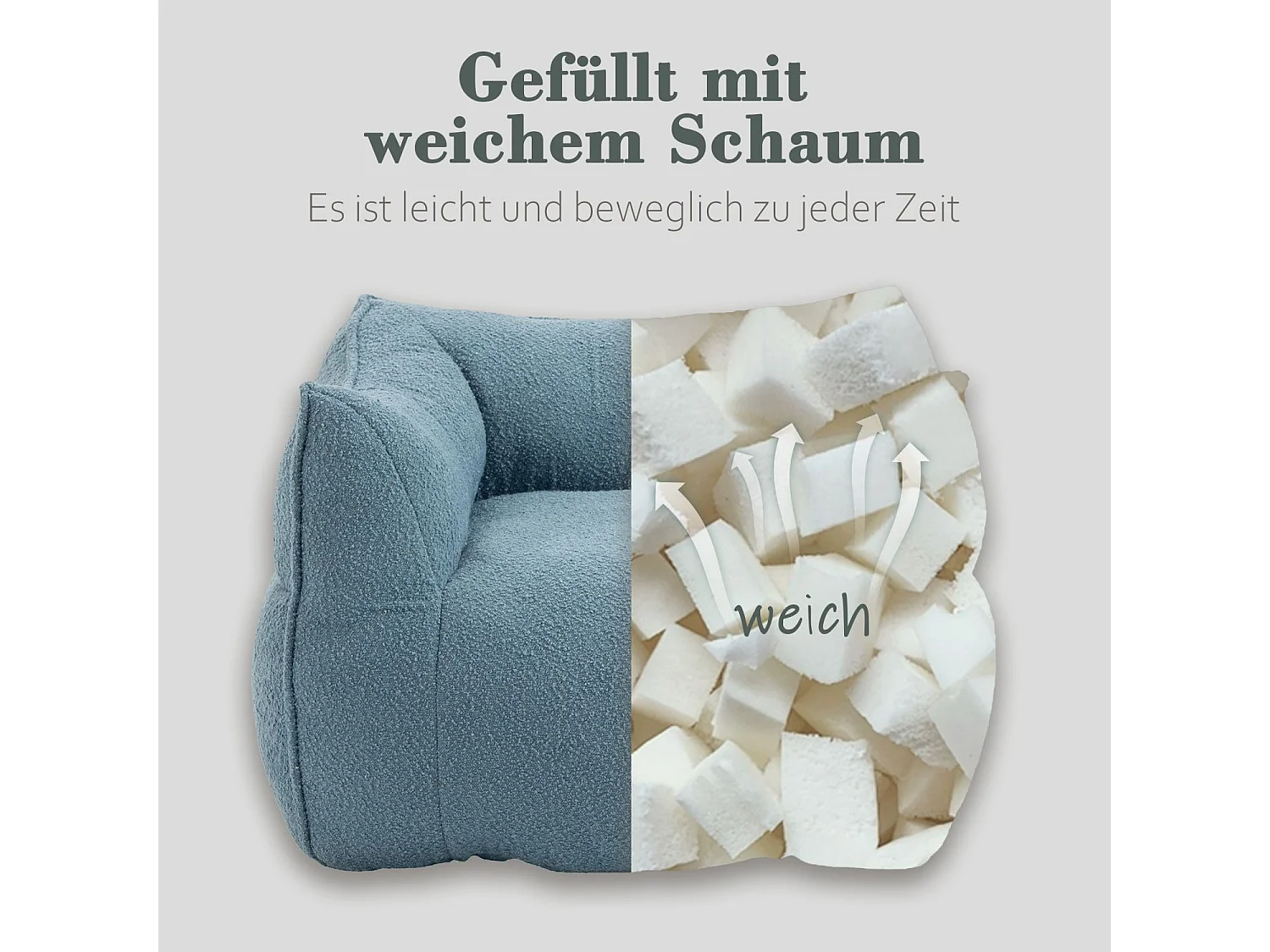 Fauteuil à double sac de haricots confortable, Lazy Susans d'intérieur super doux, sac de haricots spécial moderne avec accoudoirs, bleu