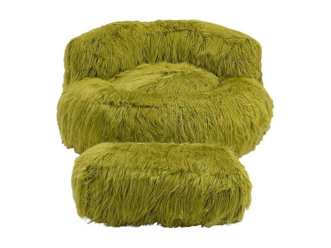 Cosy Fluffy Bean Bag Chair with Ottoman, Modern Upholstered Chair, Soft Fluffy Faux Fur Bean Bag, Loveseat, Olive Green