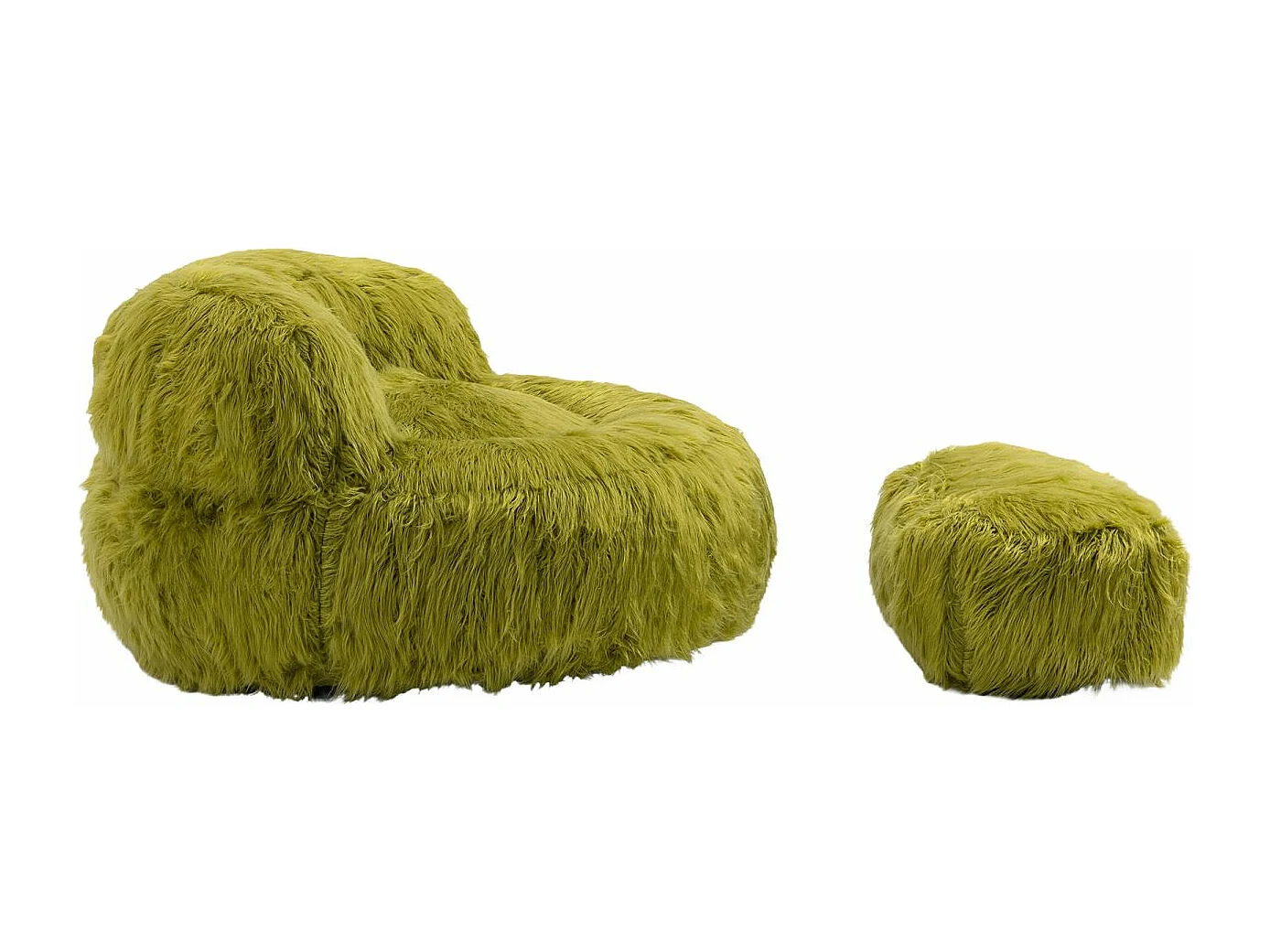 Cosy Fluffy Bean Bag Chair with Ottoman, Modern Upholstered Chair, Soft Fluffy Faux Fur Bean Bag, Loveseat, Olive Green