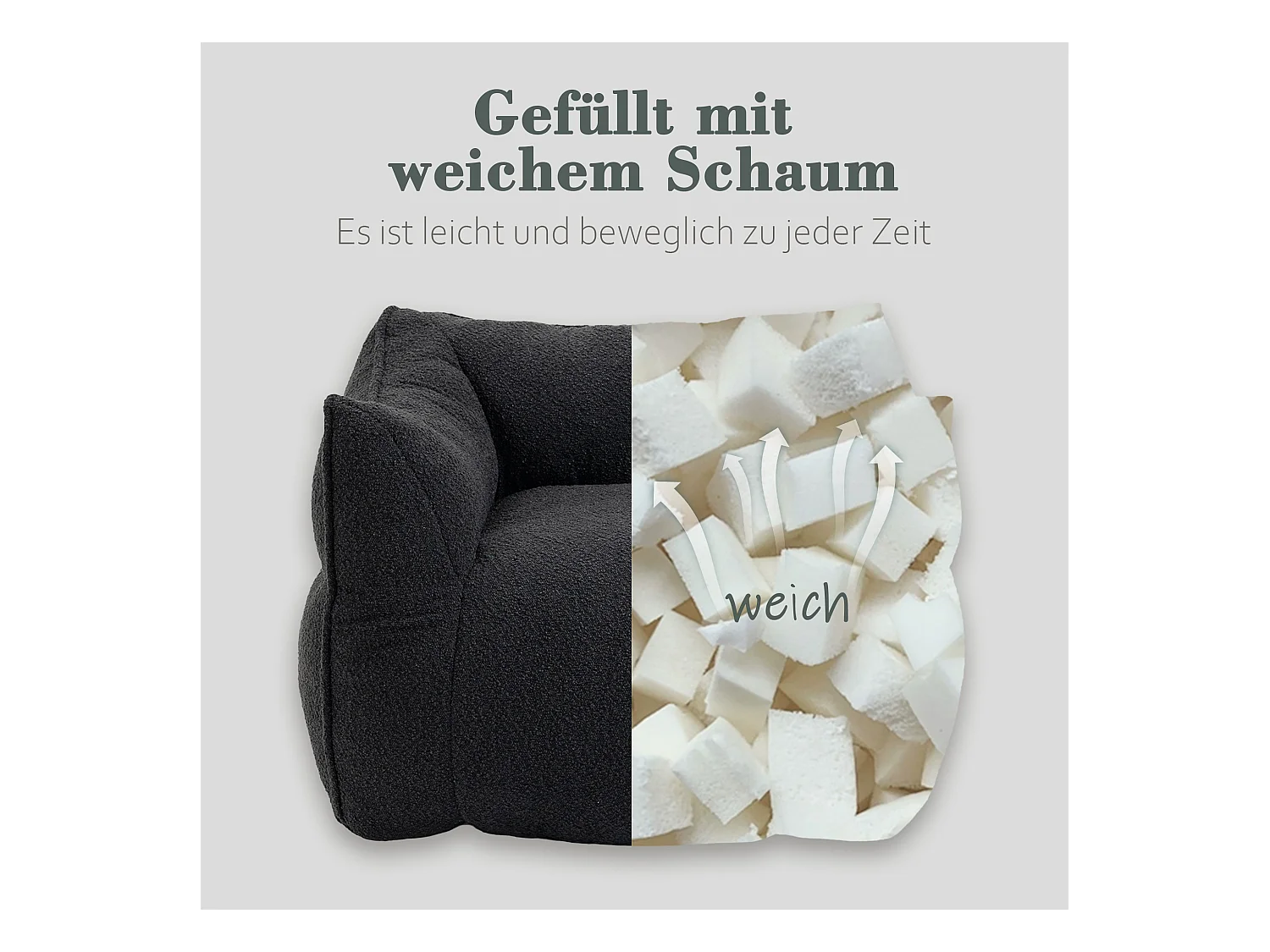 Komfortabler Doppel-Sitzsack, superweiche Innenraumgestaltung, moderner Spezial-Sitzsack mit Armlehnen, schwarz