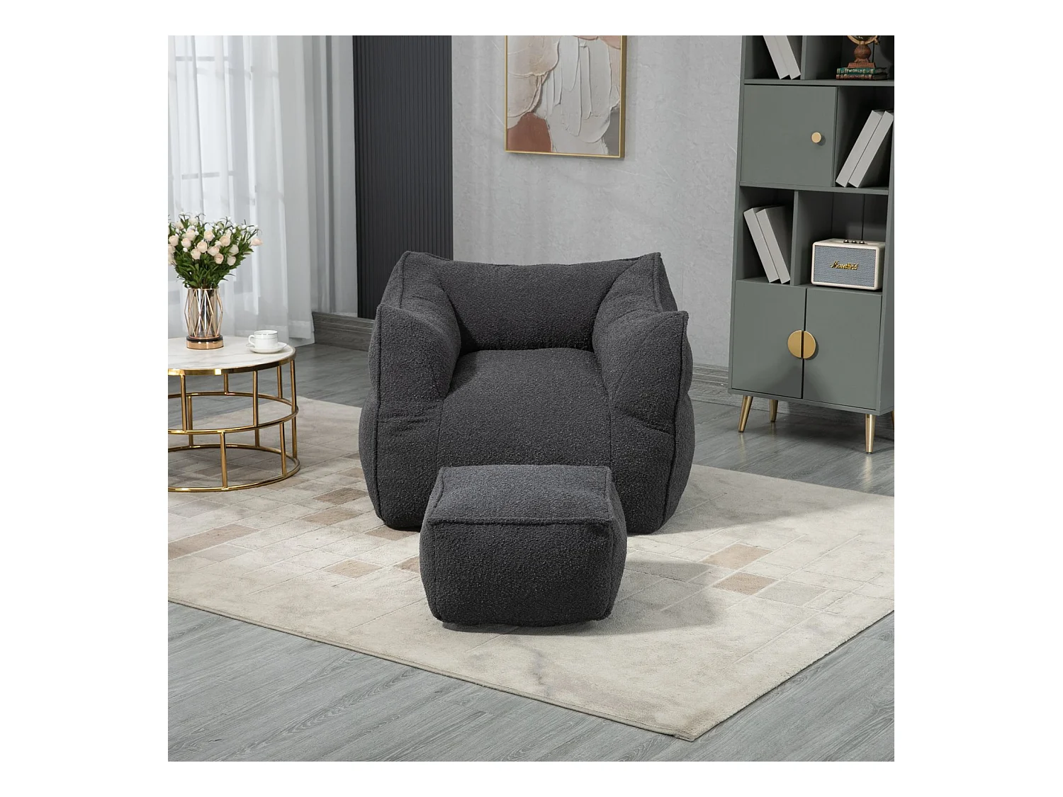 Komfortabler Doppel-Sitzsack, superweiche Innenraumgestaltung, moderner Spezial-Sitzsack mit Armlehnen, schwarz