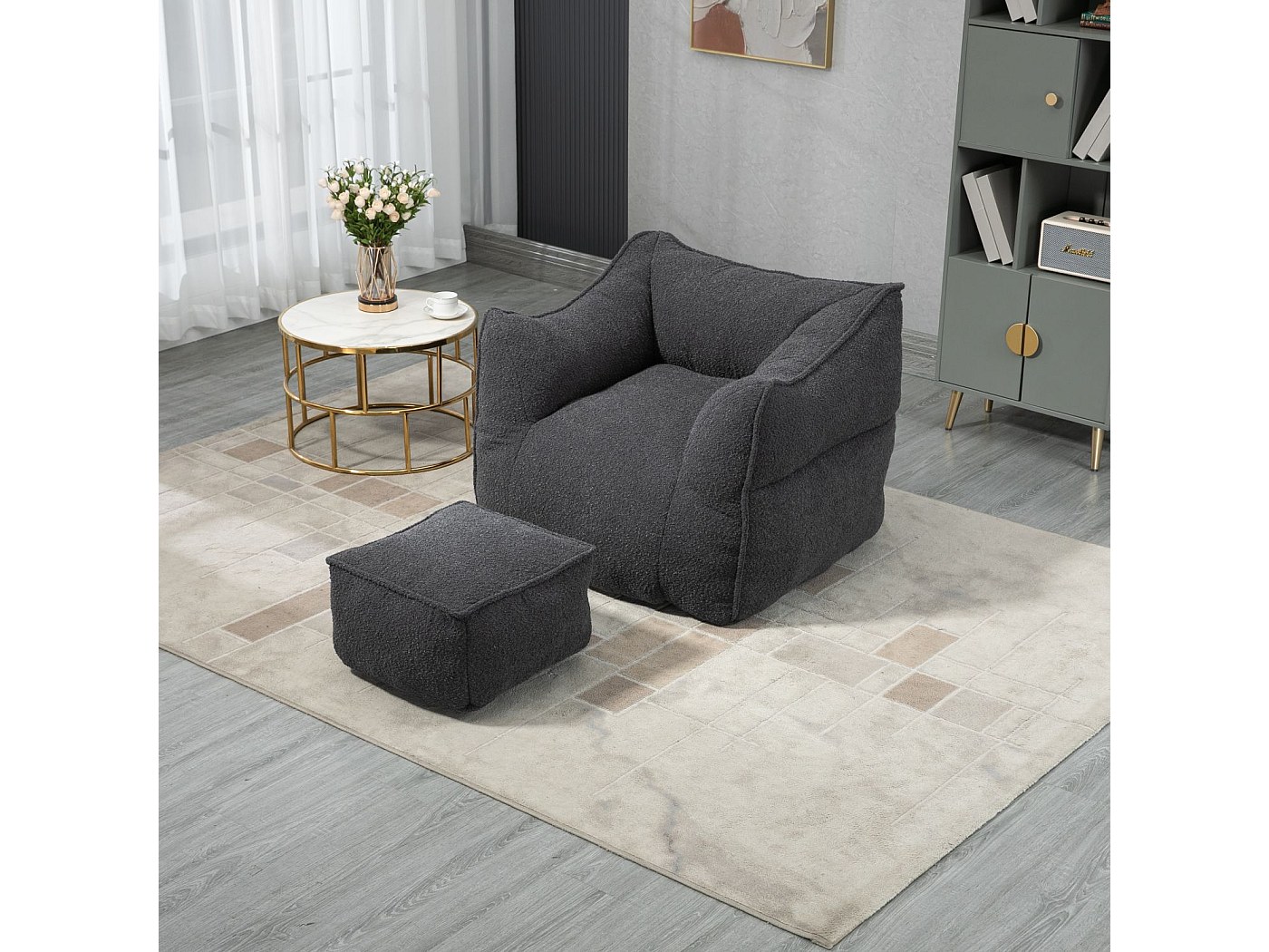Fauteuil Sac À Fèves pour Adultes, Chaise en Mousse À Mémoire de Forme avec Housse Amovible
