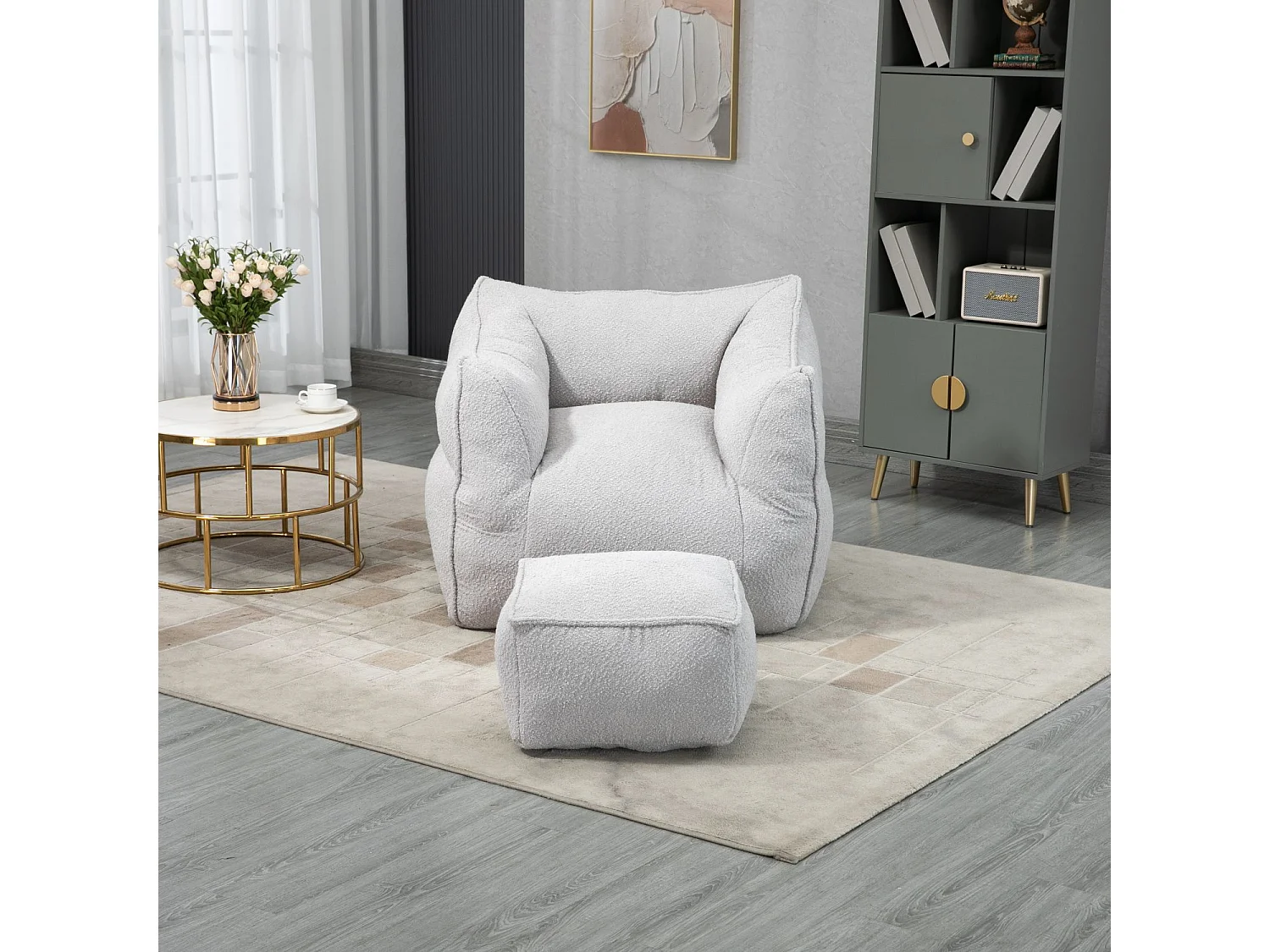 Fauteuil double confortable, chaise longue d'intérieur super douce, fauteuil moderne avec accoudoirs, gris